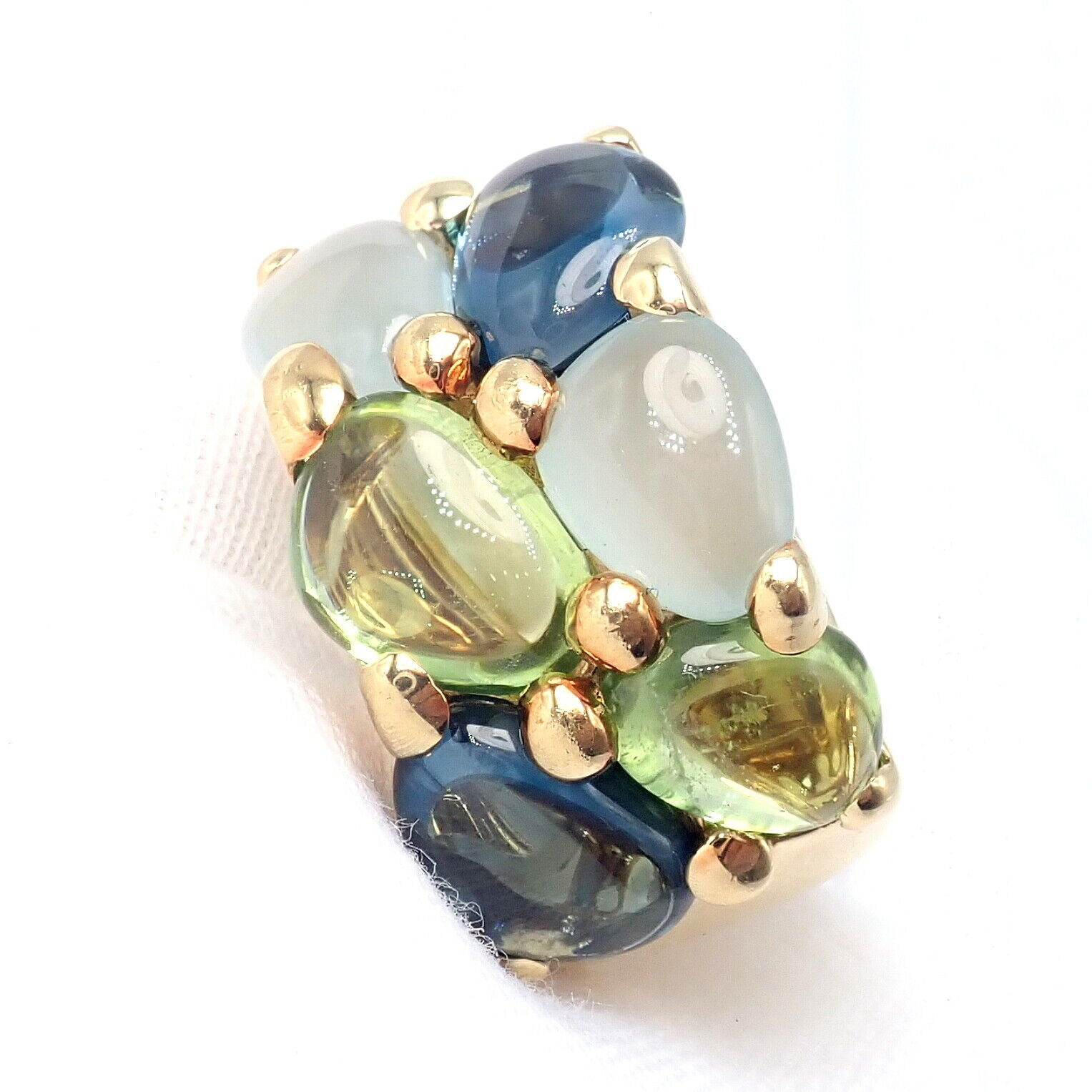 Authentic Pomellato 18K Yellow Gold Sassi Large Peridot Topaz Aqua Ring Size 6 - Elegant Jewelry for Weddings, Parties & Special Occasions
