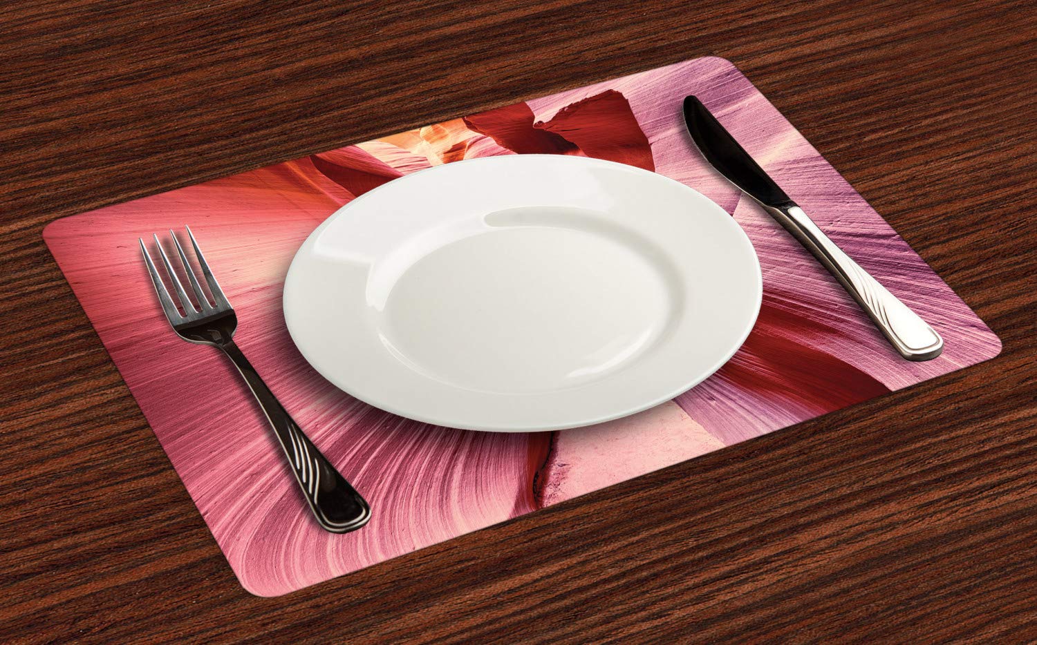 Ambesonne Arizona Place Mats Set of 4 - Antelope Canyon USA Southwest Riverbed Sandstone Rocks Design - Washable Fabric Table Mats for Dining Room & Kitchen Decor in Dried Rose Pink Coral - Perfect for Dinner Parties, Holiday Gatherings & Everyday Meals