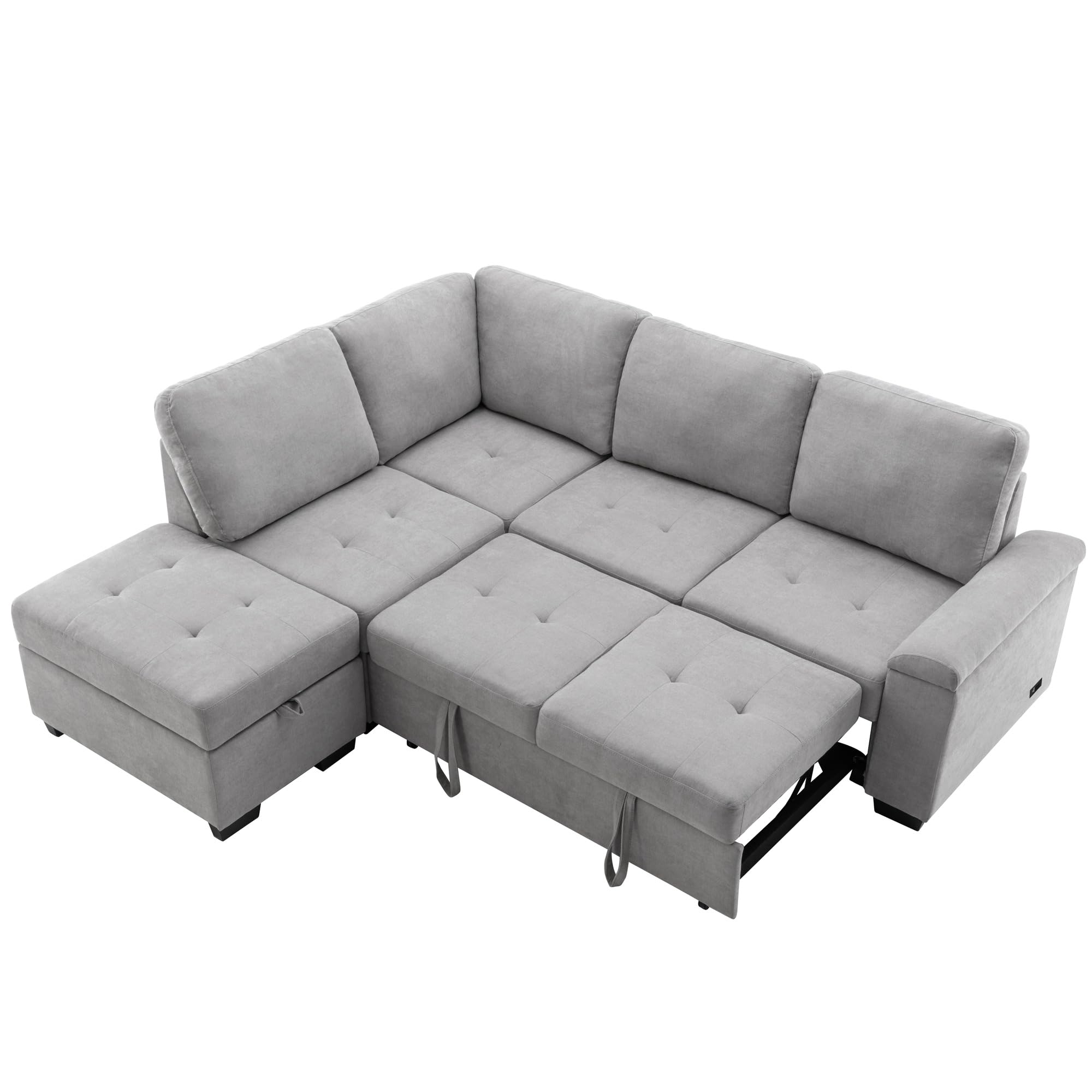 Modern Reversible Sleeper Sectional Sofa - L-Shaped Corner Couch Sofa Bed with Pull Out Bed, Storage Ottoman & Hidden Arm Storage for Living Room, Apartment, Office (Grey) | Perfect for Small Spaces, Guest Rooms & Multi-Functional Home Decor