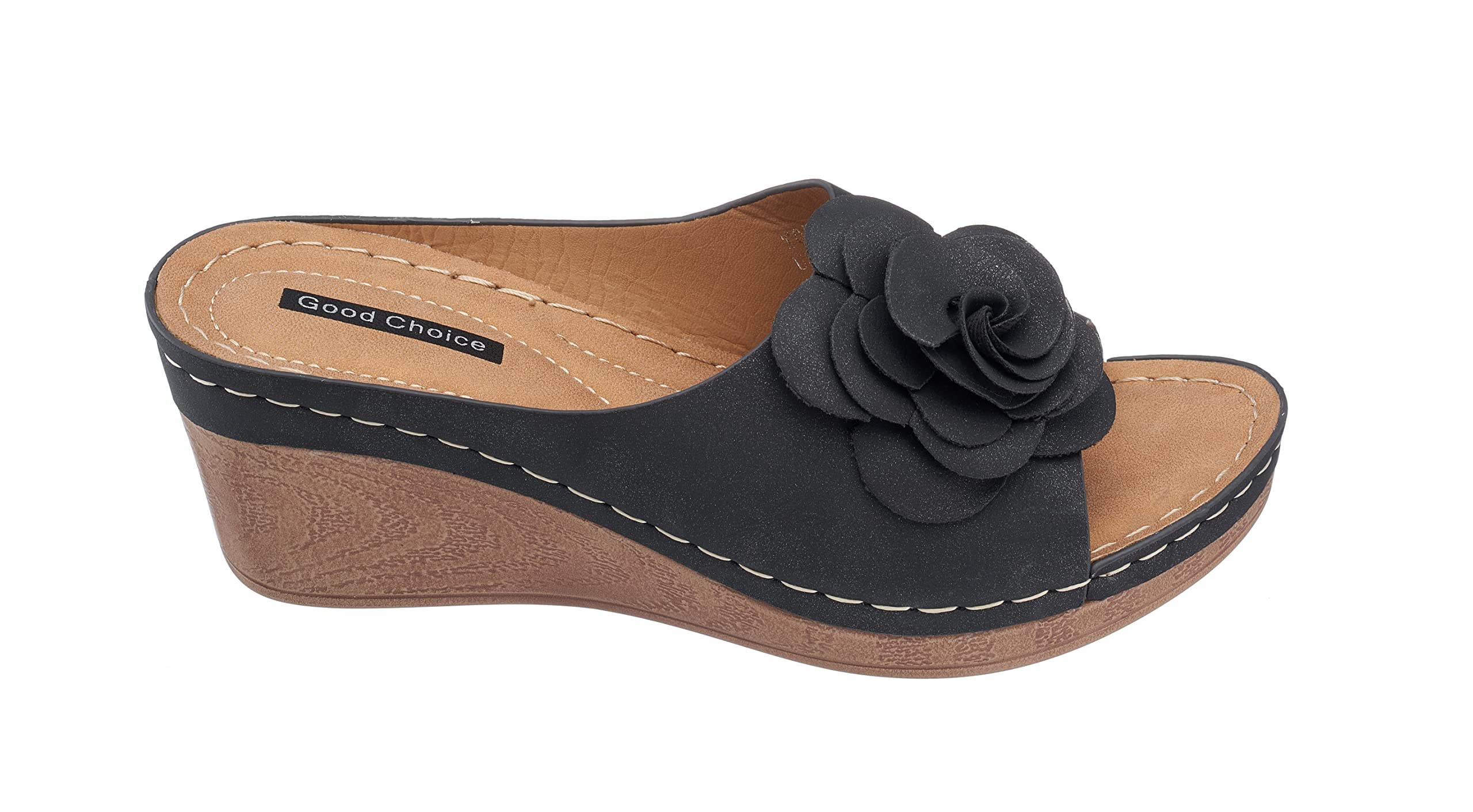 GC Women's Wedge Sandals - Open Toe Mid Heel Platform Sandals with Comfy Perforated Vegan Leather Straps | Tokyo/Black/Size 7 | Perfect for Summer, Beach, and Casual Outings