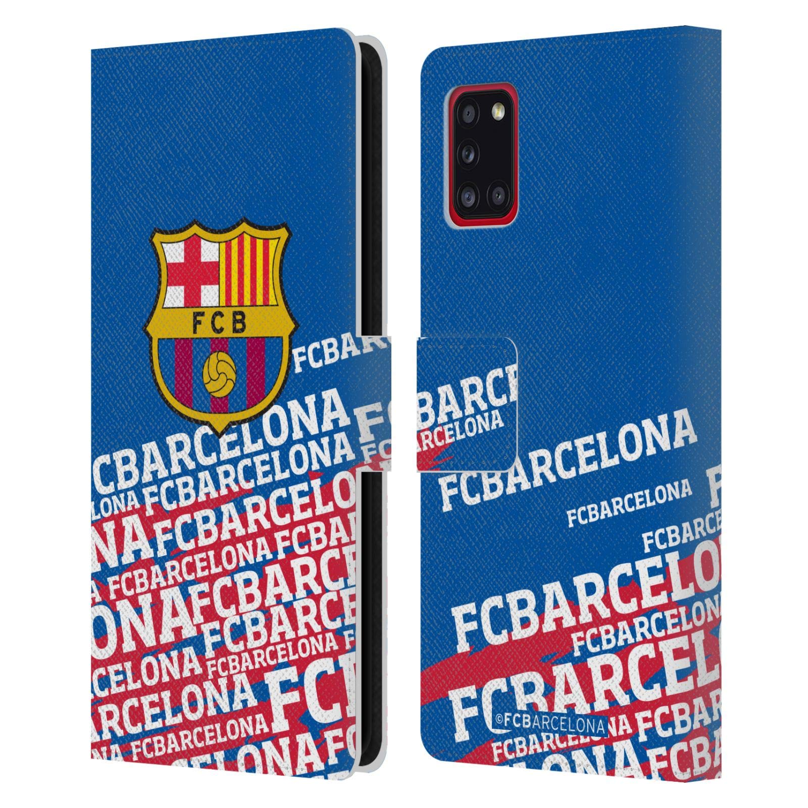 FC Barcelona Official Leather Book Wallet Case for Samsung Galaxy A31 (2020) by Head Case Designs - Durable Impact Crest Protection for Everyday Use