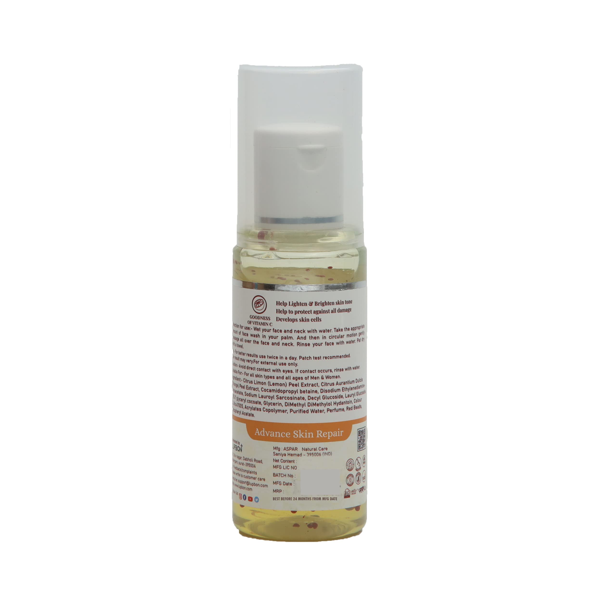 LUPBON Vitamin C & E Face Wash for Natural Skin Glow - 100ml | Brightening & Hydrating Cleanser for Daily Skincare Routine
