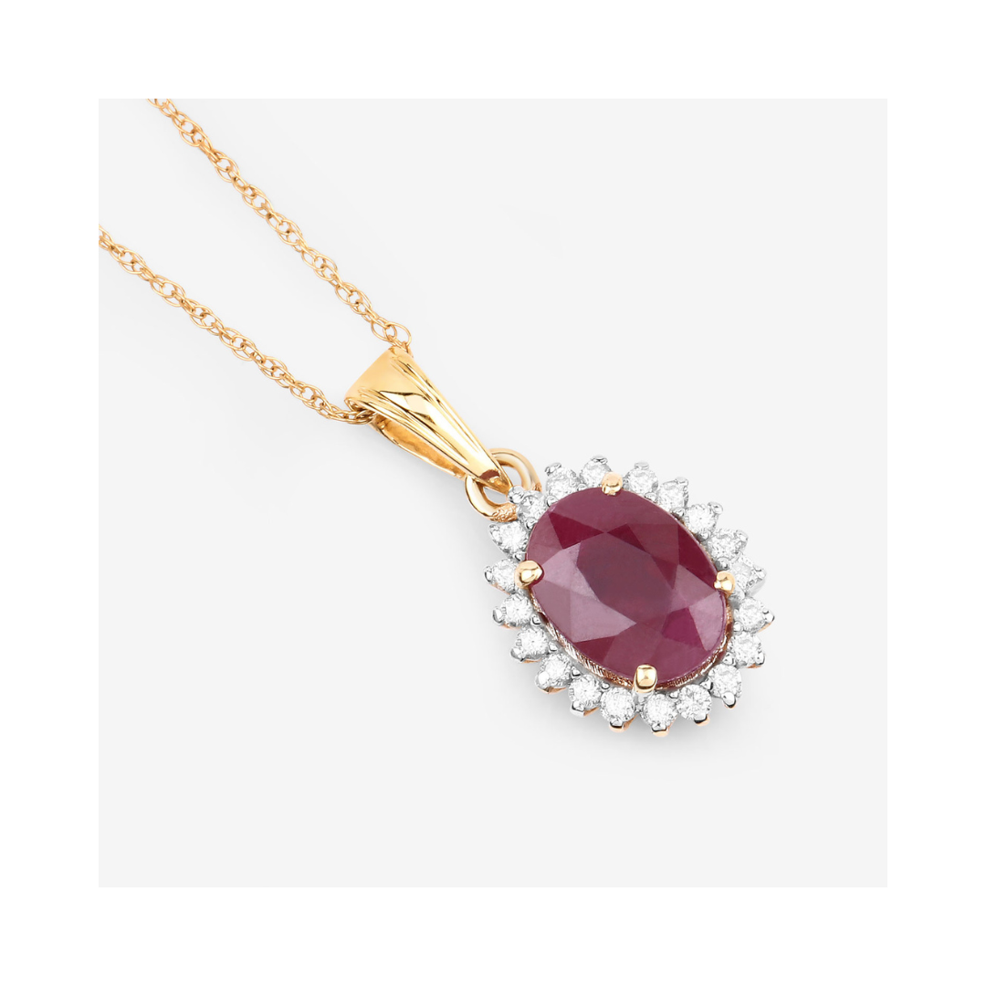 10K Real Ruby & White Diamond Halo Pendant Necklace - Elegant Jewelry Gift for Women, Perfect for Anniversaries, Birthdays & Special Occasions