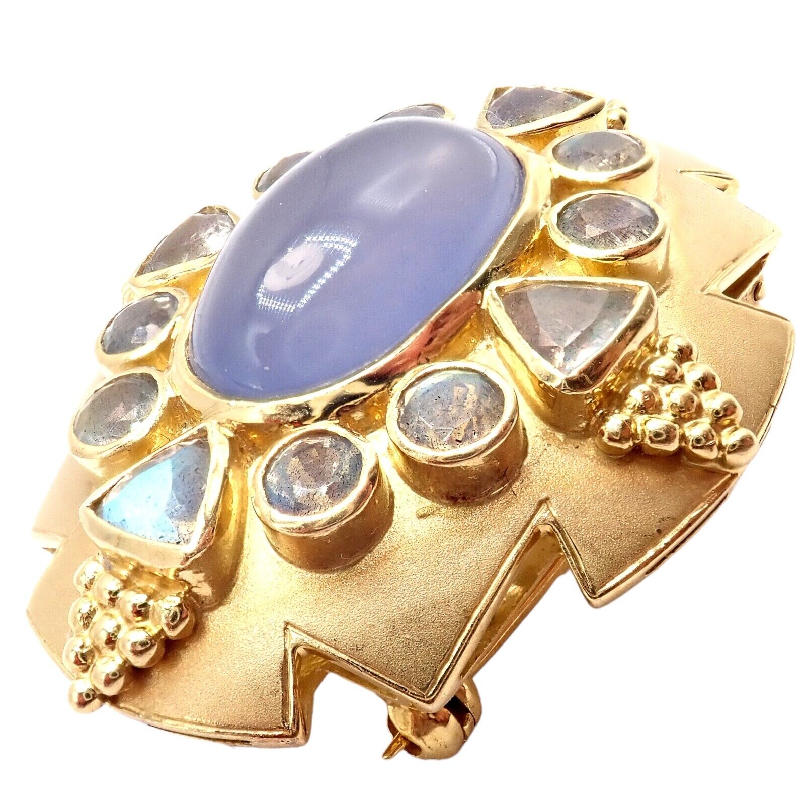 Paula Crevoshay 18k Gold Moonstone Chalcedony Jewelry Set - Brooch, Bracelet & Necklace OOAK for Special Occasions & Luxury Gifts