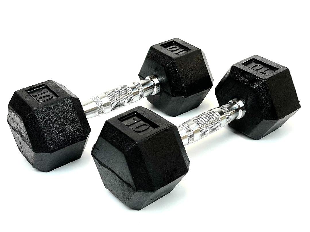 Premium Rubber Encased Hex Dumbbell Set - 5-50lbs Neoprene Coated Hand Weights for Home Gym, Strength Training & CrossFit Workouts - Anti-Roll Design with Textured Grip for Stability