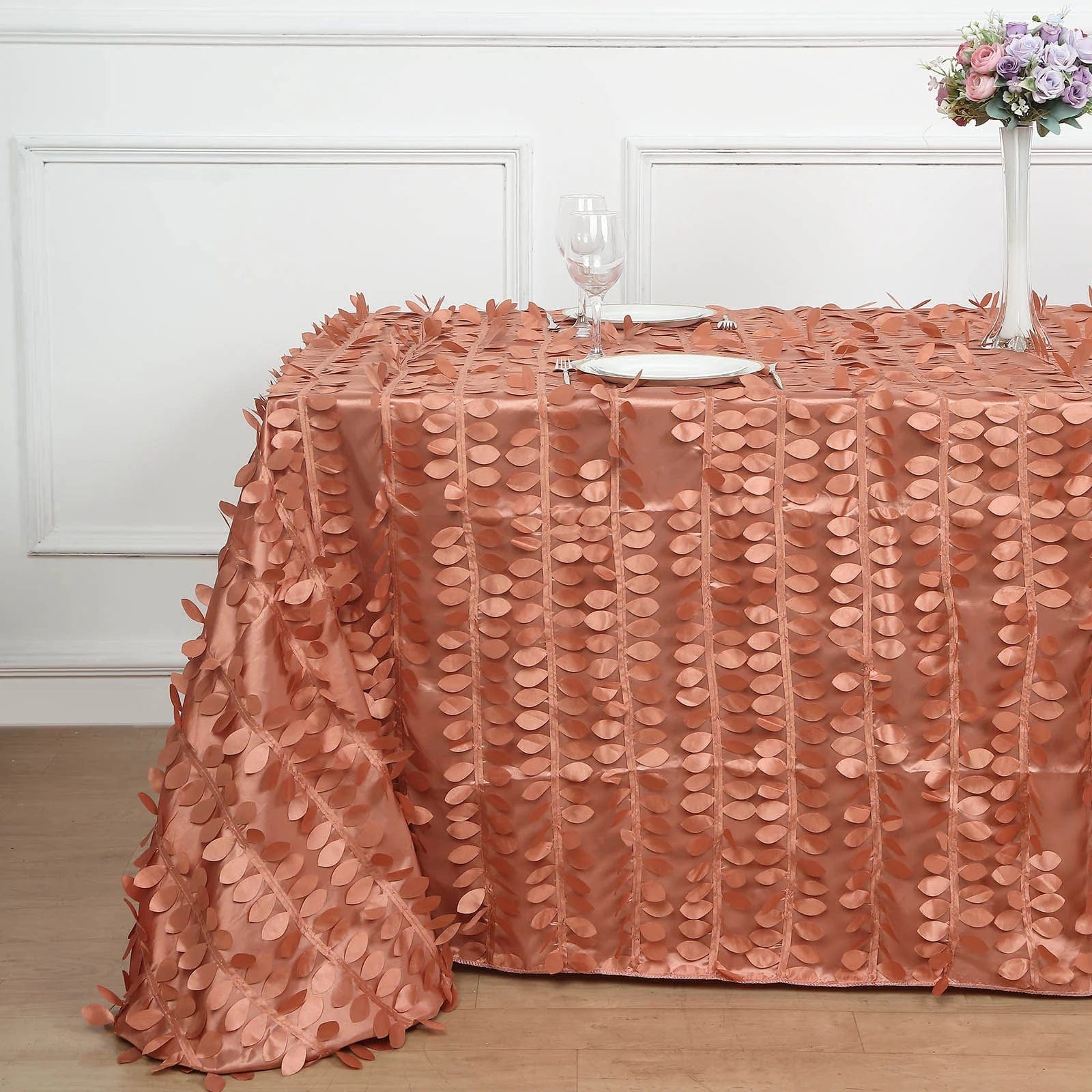 90x156 Inch Taffeta Rectangular Tablecloth with 3D Leaves Design - Elegant Dining Table Cover for Weddings, Parties & Home Decor