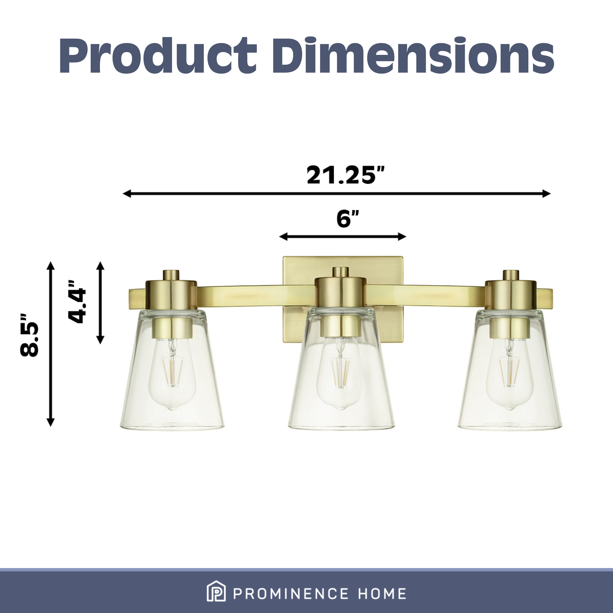 Fairendale 3-Light Vanity Light Fixture with Clear Glass Shades in Soft Gold Finish - Perfect for Bathroom, Bedroom, and Dressing Room Lighting