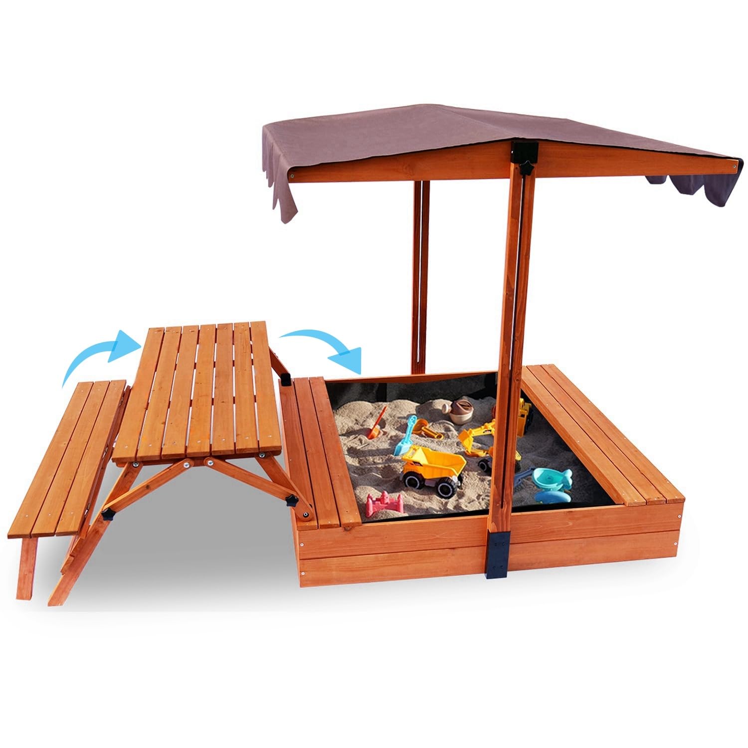 Foldable Kids Sandbox with Lid Cover & Picnic Table - Outdoor Sand Play Toy for Toddlers, Perfect for Backyard, Garden, and Beach Playtime
