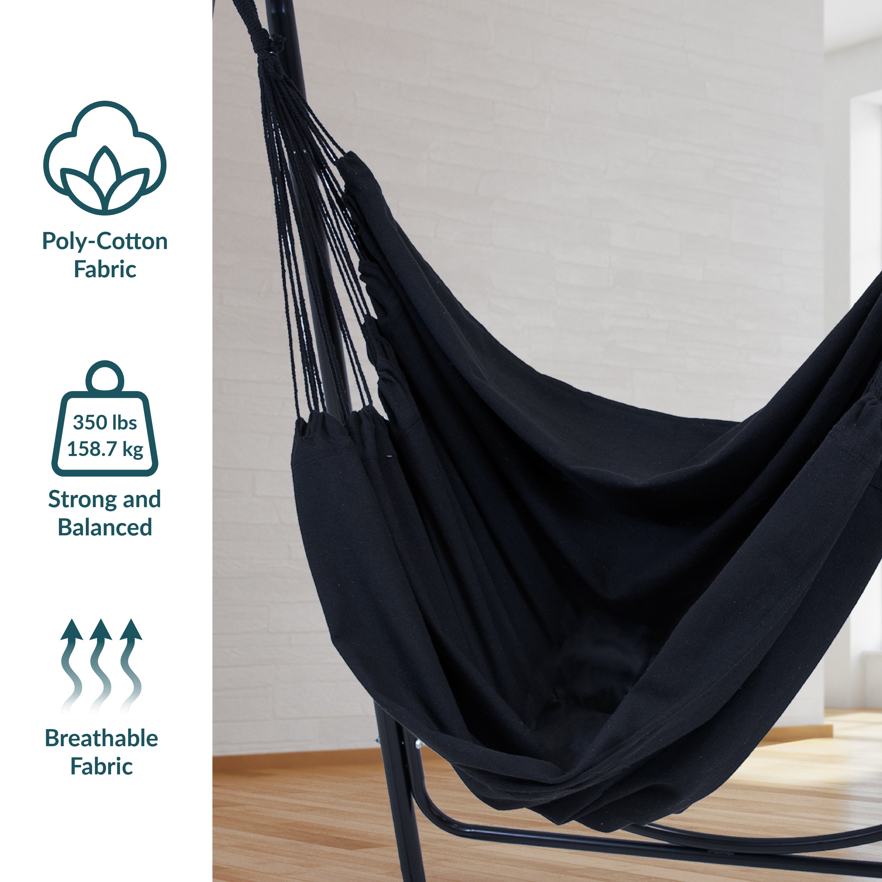 Sunnydaze Outdoor Hammock Chair with Steel A-Frame Stand - Black - Perfect for Backyard, Patio, Garden & Poolside Relaxation