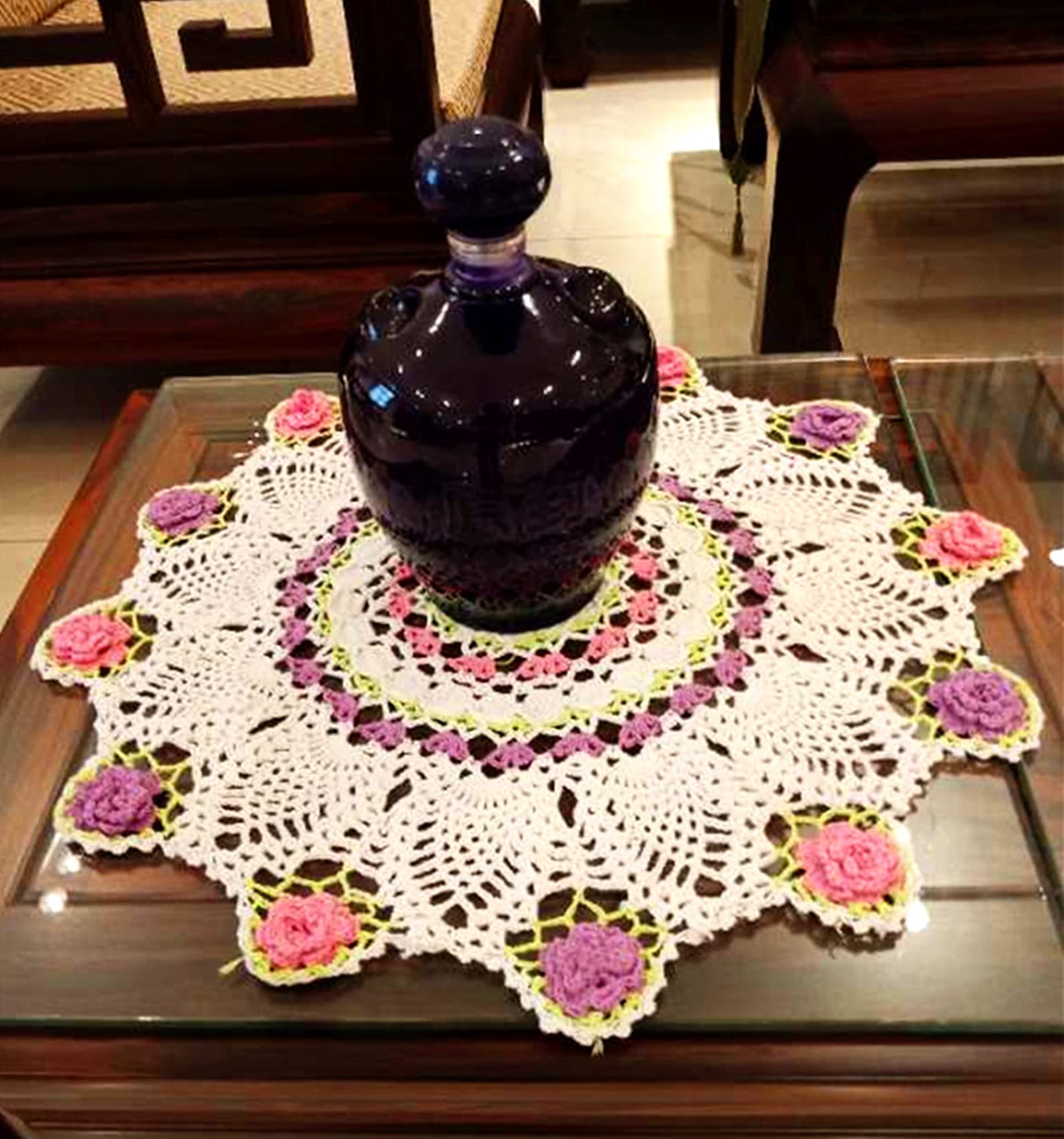 Handmade Crochet Floral Table Overlays - 22 Inch Round Farmhouse Tablecloths for Wedding, Party & Home Decor - Perfect for Dining Tables, Centerpieces & Special Events