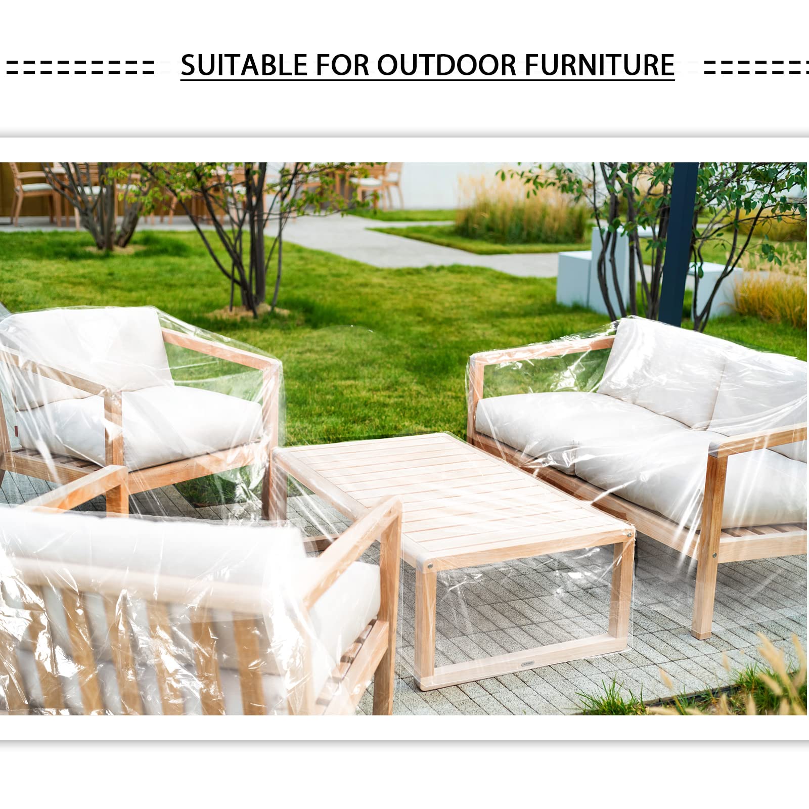 Hoolerry 4-Pack Clear Heavy Duty Waterproof Outdoor Furniture Covers for Sofa & Table - 32x30x30, 52x30x30, 36x21x13 Inch - Durable Plastic Patio Set Protector for Rain, Snow & UV Protection - Perfect for Garden, Deck & Backyard Furniture