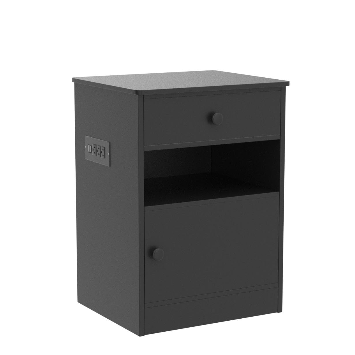 IKIFLY Modern Nightstand Set of 2 with USB Charging Station & LED Lights - Bedside End Tables with Drawer, Open Shelf & Storage Cabinet - Perfect for Bedroom, Living Room & Small Spaces (Black)