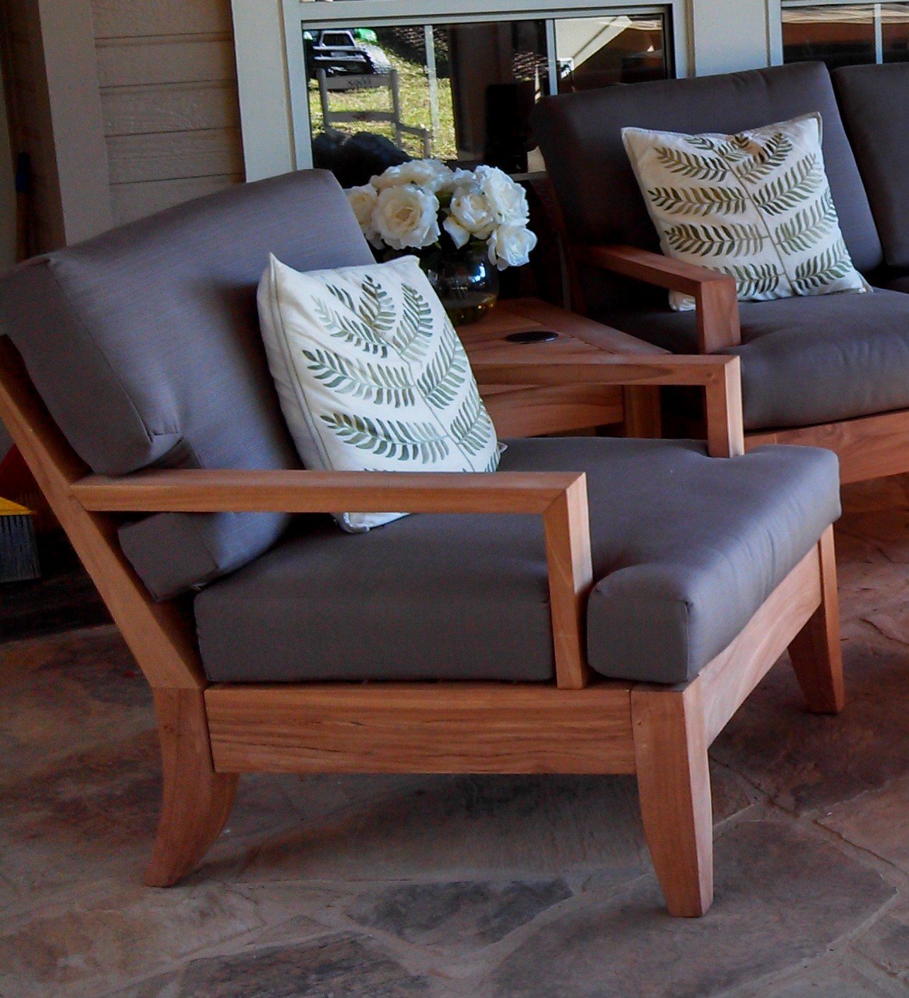 Atnas Luxurious 6-Piece Teak Outdoor Sofa Set with Sunbrella Fabric & Dupione Paradise Cushions - 3-Seater Sofa, 2 Lounge Chairs, 1 Ottoman, 1 Coffee Table, 1 End Table - Perfect for Patio, Garden, Poolside & Backyard Relaxation