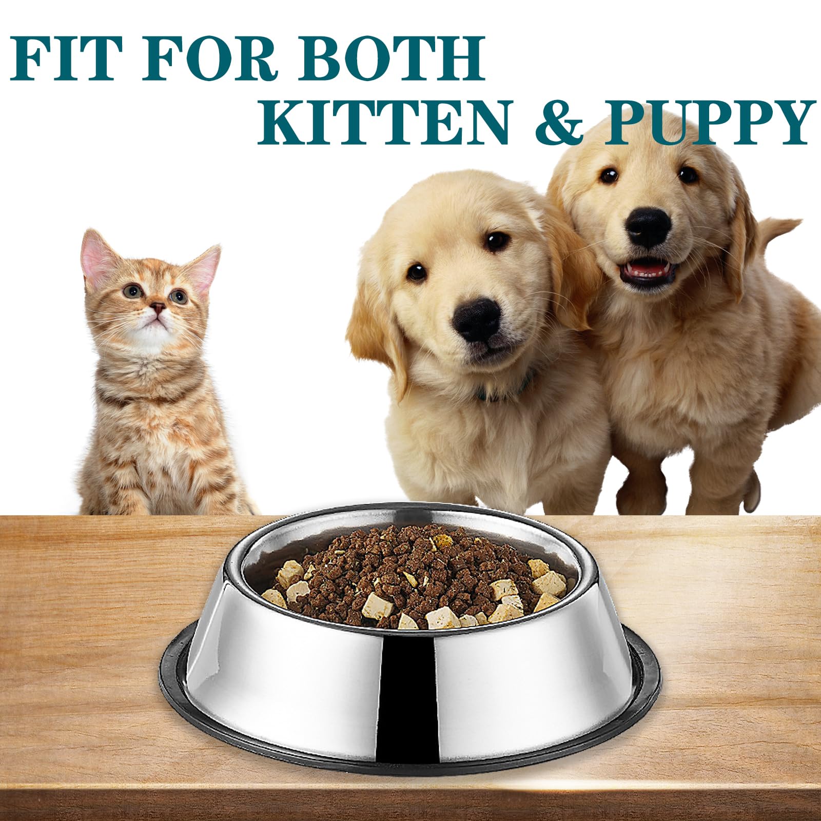 3-Pack Stainless Steel Cat Bowls - 4.5 Inch Non-Slip Pet Food & Water Dishes (7oz) for Kittens & Small Dogs - Whisker Fatigue Relief - Perfect for Wet Food, Dry Food & Water - Durable & Easy Clean for Daily Feeding