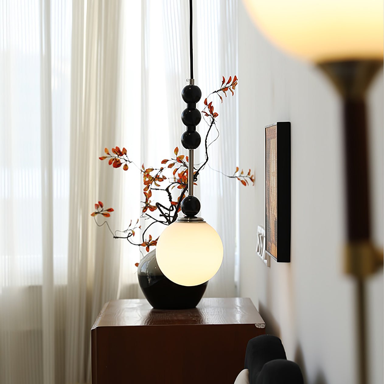 Modern Bola Pendant Lamp - Handmade Rattan Hanging Light Fixture for Living Room, Bedroom, Dining Room & Kitchen - Boho Chic Home Decor Lighting