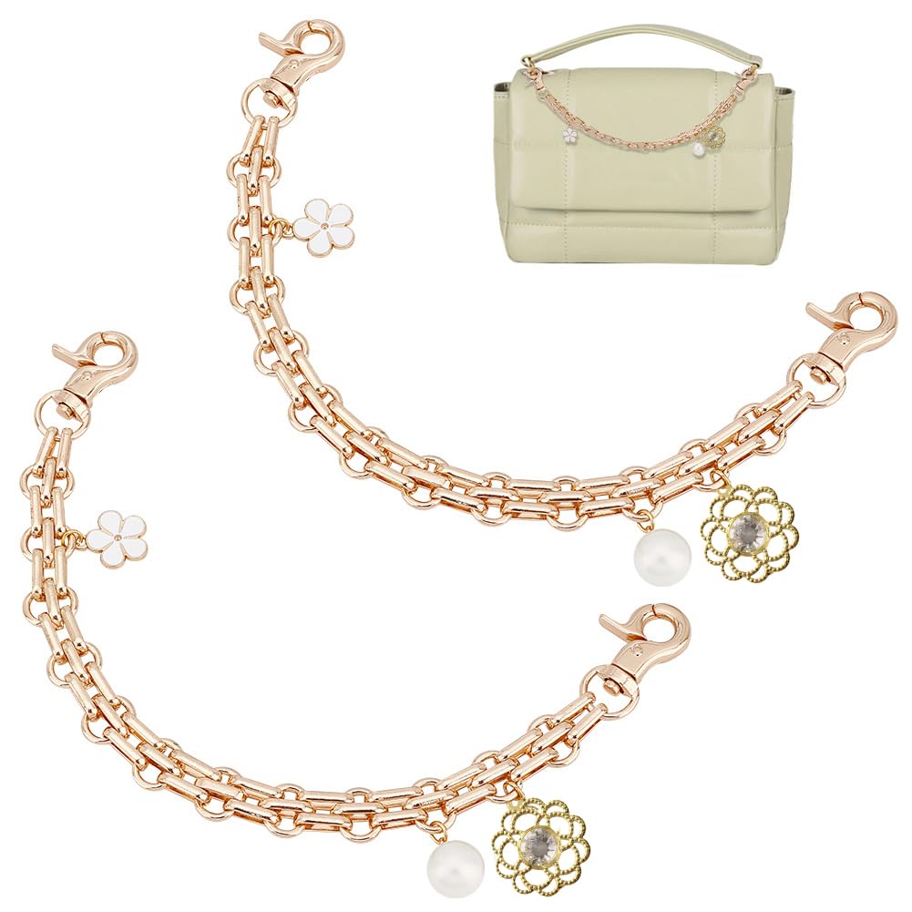 PH PandaHall 2pcs 9.8 Inch Decorative Golden Bag Chains with Flower Pearls Pendants - Purse Extender Strap, Replacement Handle for Women's Crossbody & Shoulder Bags | Perfect for Accessorizing Handbags, Evening Purses & Fashion Outfits