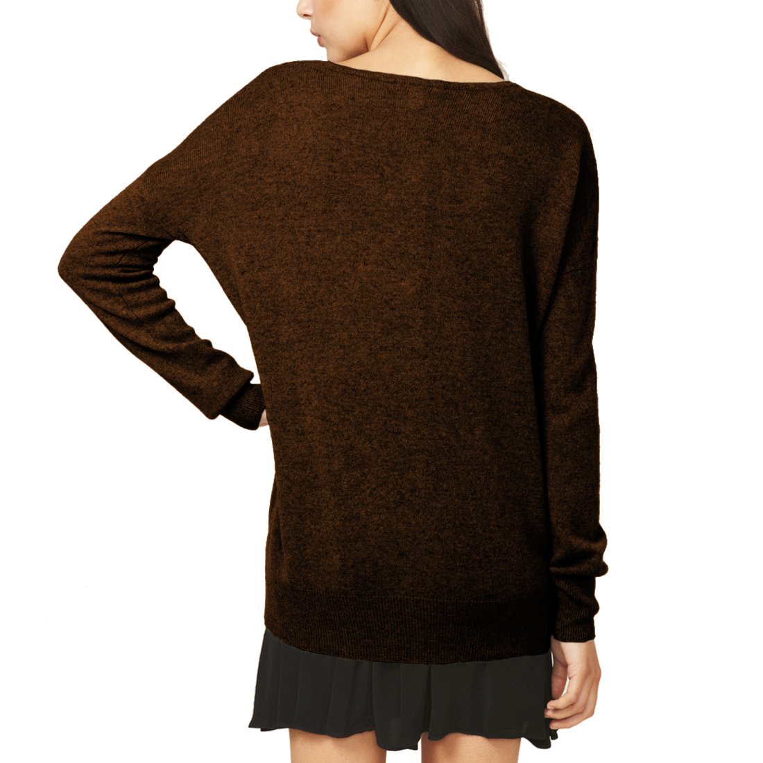 Parisbonbon Women's 100% Cashmere V-Neck Sweater - Soft & Warm Chocolate Brown Pullover - Size S - Perfect for Office Wear & Winter Outfits