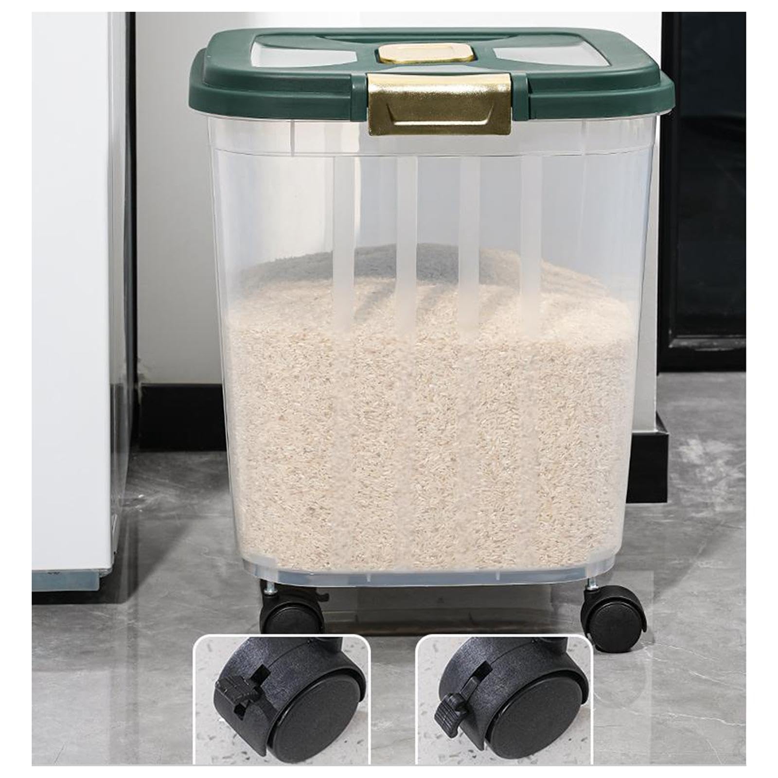 **15kg Airtight Rice Storage Container with Casters - Large Dry Food Bin for Rice, Snacks, Nuts | Perfect for Kitchen, Pantry & Bulk Food Storage**