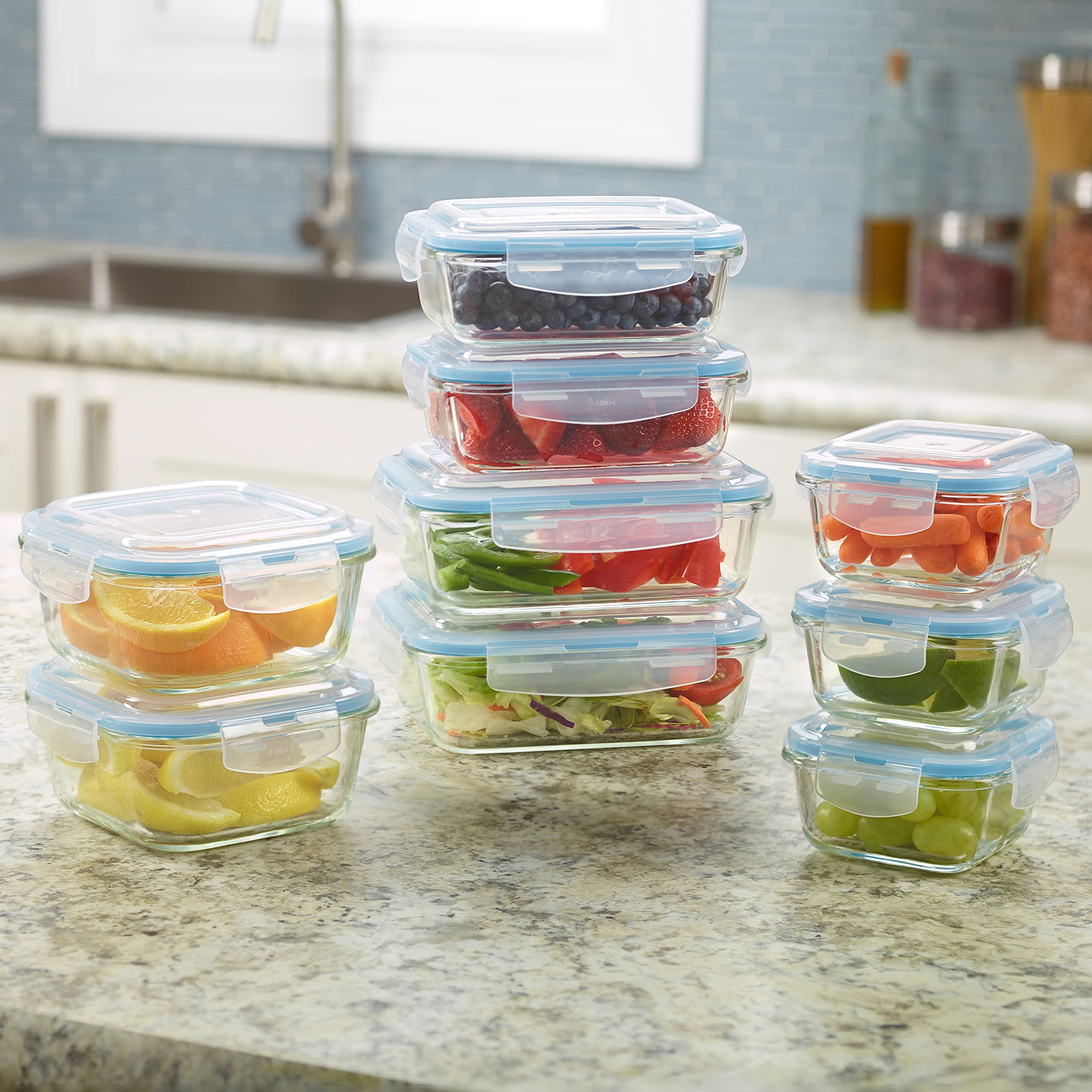1790 Glass Food Storage Containers with Lids - 11 Pack Airtight Meal Prep Containers | Leakproof Glass Lunch Boxes | Oven & Microwave Safe up to 550℉ (22pc Set) for Meal Prep, Leftovers & Office Lunch Storage