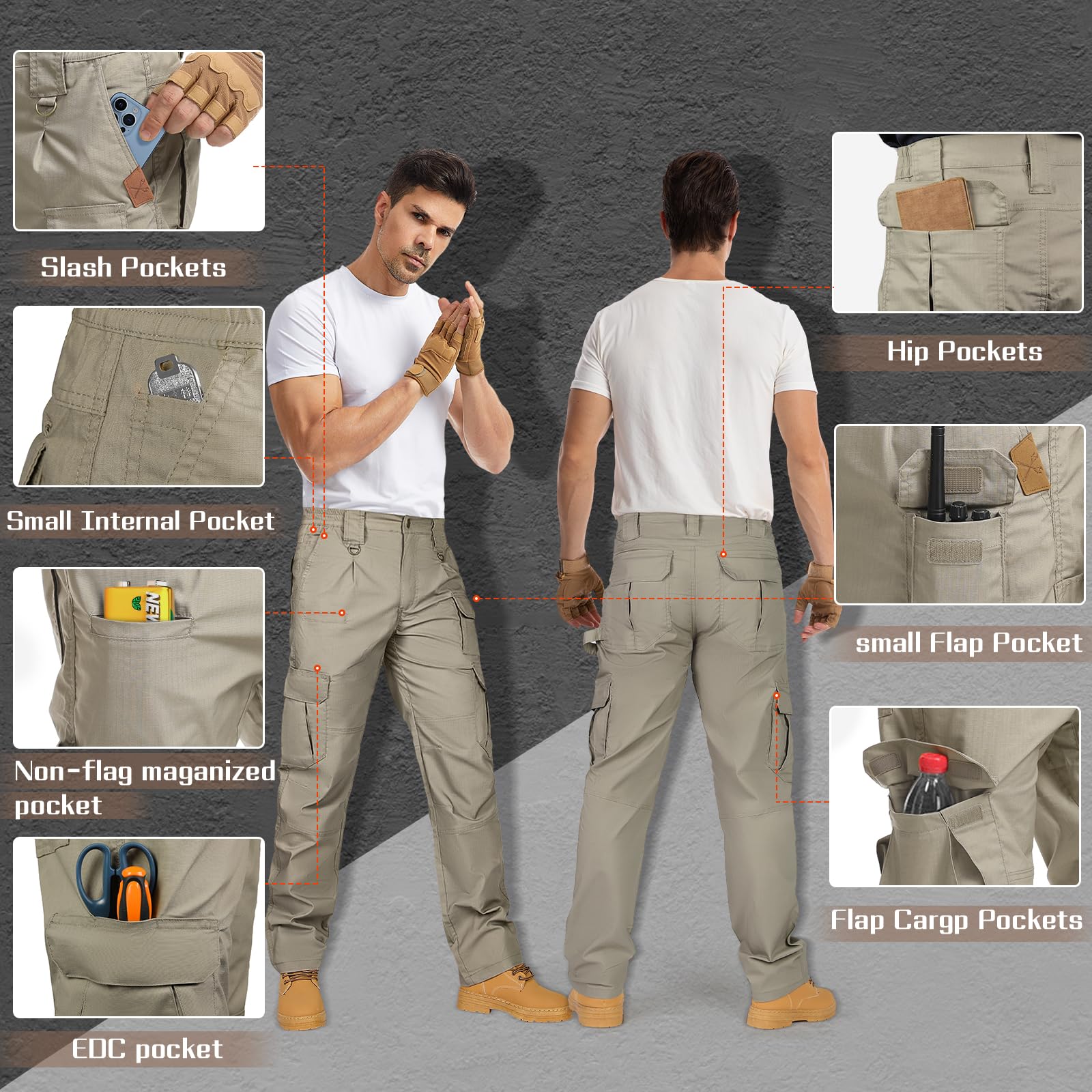 IGOLUMON Men's Stretch Tactical Pants - Breathable Ripstop Cargo Pants for Outdoor, Work & Hiking | Lightweight EDC Tactical Pants for Men | Perfect for Camping, Travel & Everyday Wear