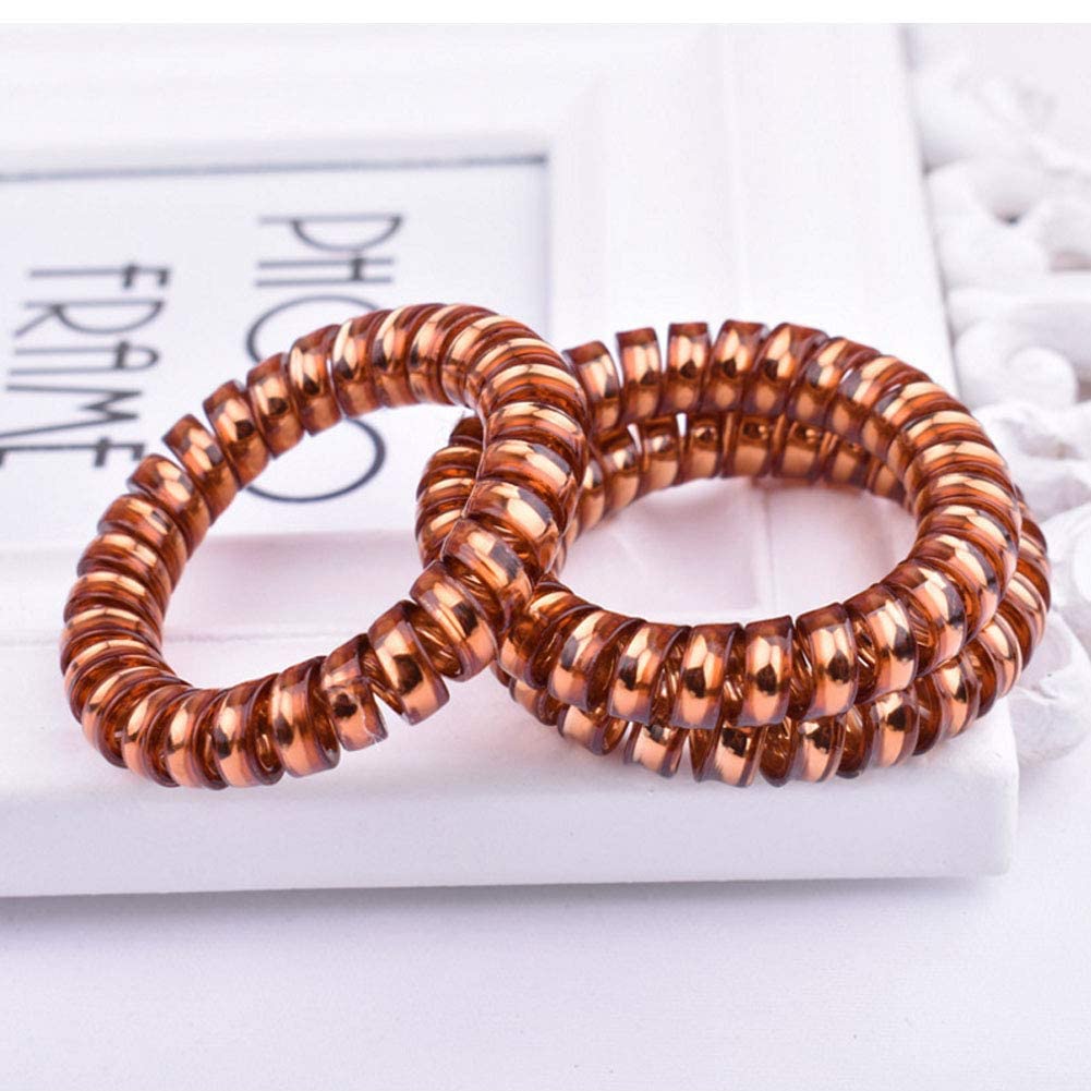 Raaya Spiral Hair Ties - 12 Pack Coil Hair Bands for Women & Girls, Soft Ponytail Holders (Brown/Golden) - Perfect for Workouts, Office & Everyday Styling