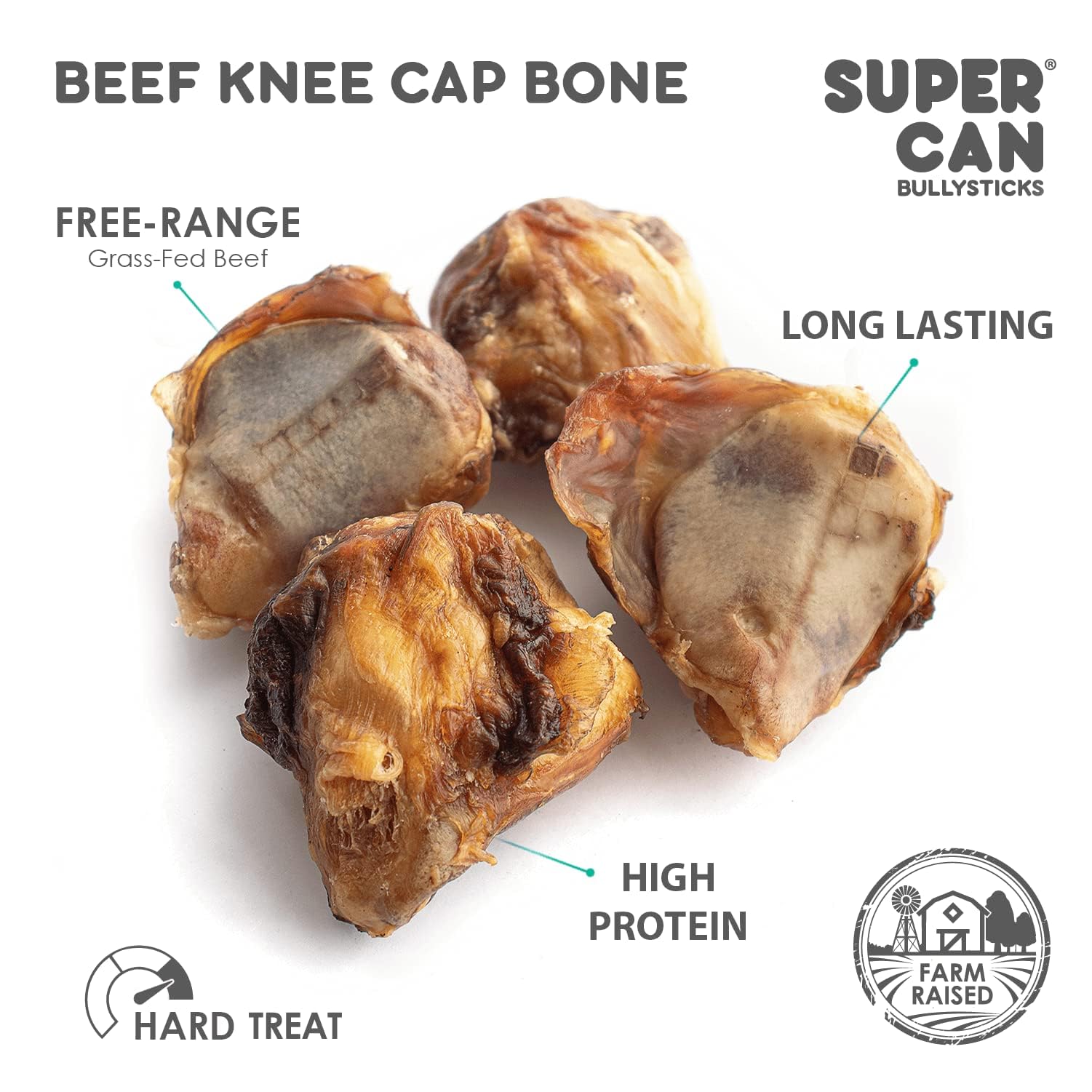 Premium 100% Natural Bully Sticks Beef Knee Cap Bones for Dogs (5 Count) - Long-Lasting Chew Treats for Small, Medium & Large Breeds - Best for Aggressive Chewers & Dental Health - Perfect for Training, Teething & Anxiety Relief