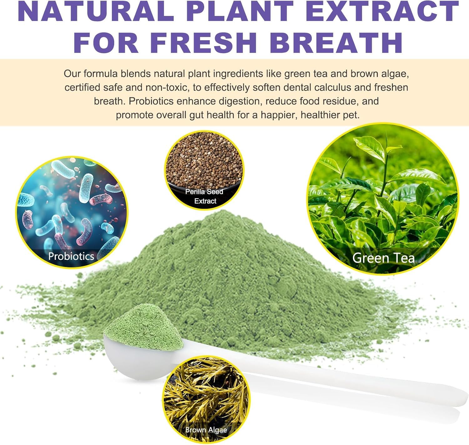Natural Dog Teeth Cleaning Powder for Bad Breath Treatment - Dental Care Powder with Probiotics to Remove Plaque & Tartar - Freshen Dog Breath for All Breeds & Sizes - Perfect for Daily Oral Hygiene & Vet Visits