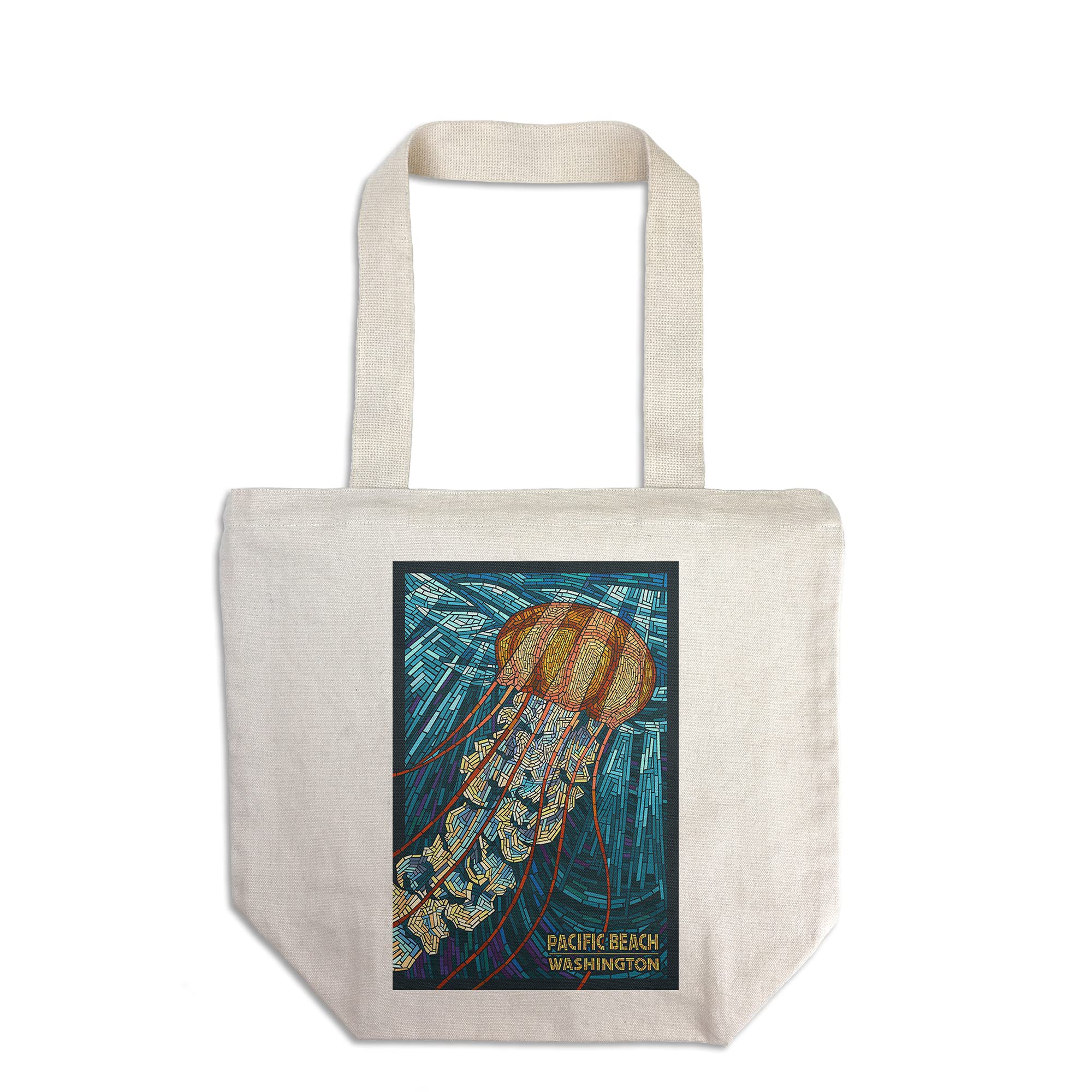 Lantern Press Pacific Beach Washington Jellyfish Mosaic Tote Bag - 100% Cotton Canvas Reusable Shopping Bag for Groceries, Beach Trips & Eco-Friendly Lifestyle