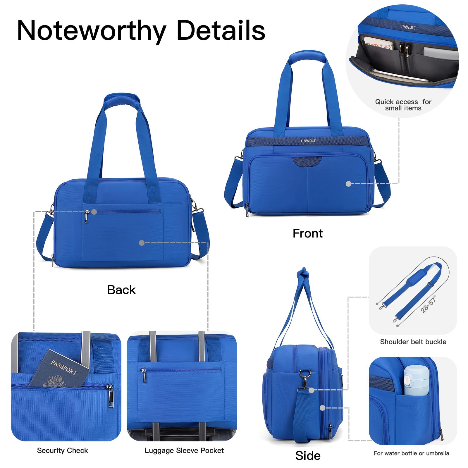 Lightweight Carry-On Duffel Bag for Air Travel - Underseat Airplane Approved Travel Bag with Adjustable Shoulder Strap, Perfect as Gym Bag, Weekender Overnight Bag for Men & Women (Blue) - Ideal for Business Trips, Weekend Getaways & Sports Activities