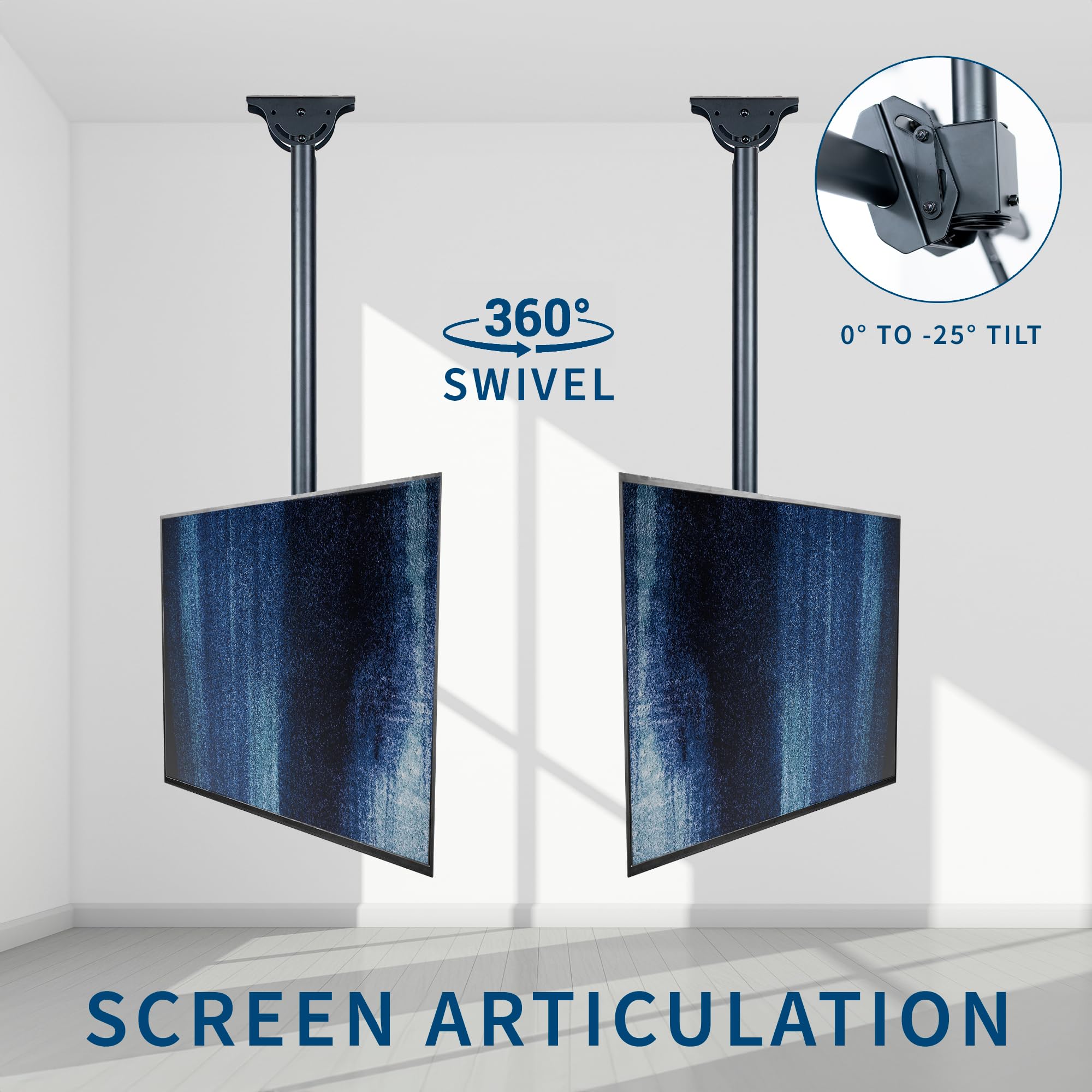 VIVO Black Ceiling Swivel TV Mount for 37-90 Inch Screens - Telescoping Height Adjustable with 5ft Extension Pole - Fits Pitched/Vaulted Ceilings - VESA 800x400 (MOUNT-VC90-5) - Perfect for Home Theaters, Living Rooms, and Commercial Spaces