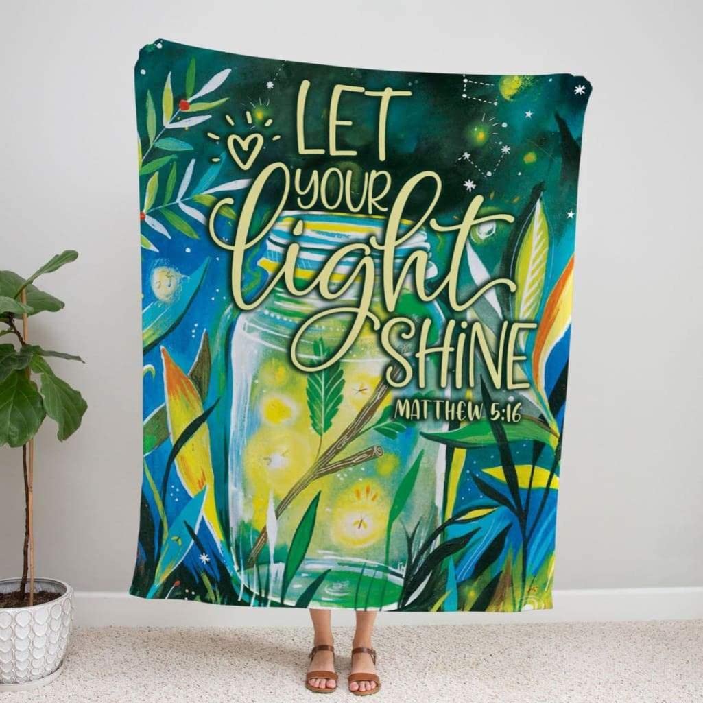 Let Your Light Shine Matthew 5:16 Christian Prayer Blanket - Soft Fleece Bible Verse Throw for Worship, Church, Home Devotion & Gift - Religious Inspirational Blanket with Lion Design