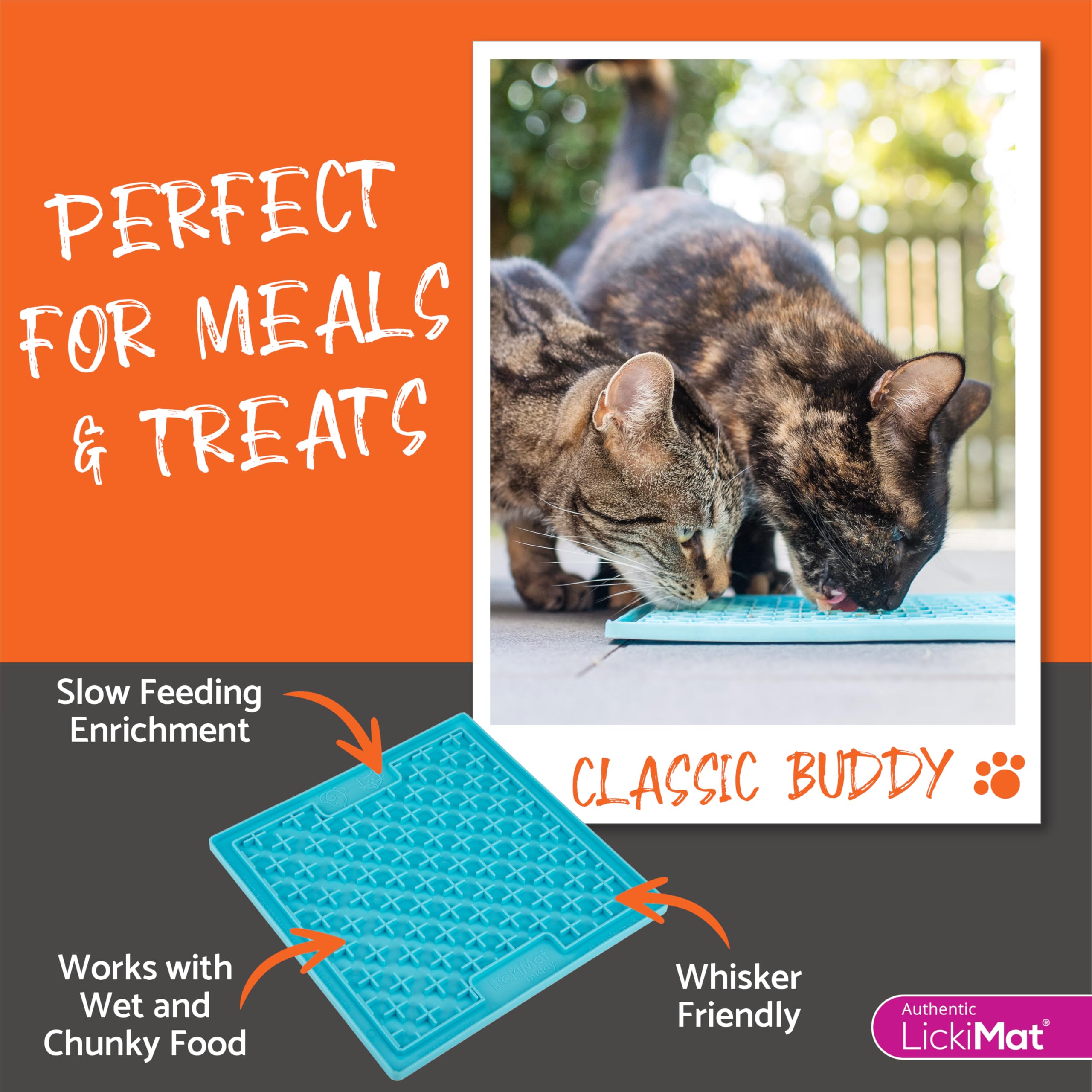 LickiMat Classic Buddy Cat Slow Feeder Lick Mat - Anxiety & Boredom Relief for Cats - Perfect for Wet Food, Treats, Yogurt & Peanut Butter - Fun Alternative to Slow Feed Cat Bowls (Green) - Great for Grooming, Vet Visits & Mealtime Enrichment