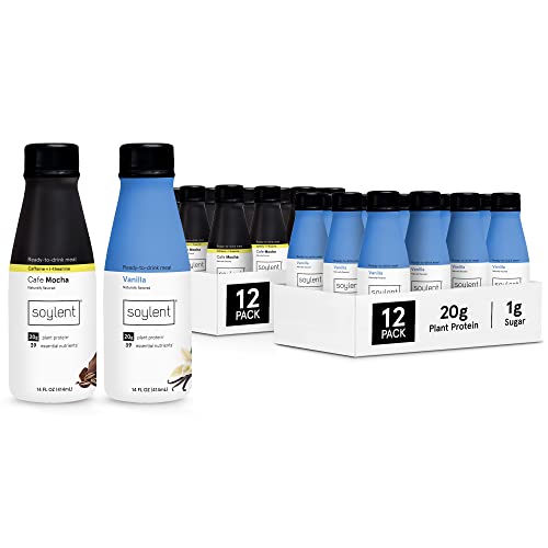 Soylent Meal Replacement Shake Bundle - Cafe Mocha & Vanilla Flavors (2 x 12-Pack, 14 oz Bottles, 24 Total) | High Protein Vegan Drink for Weight Loss, Busy Professionals & On-the-Go Nutrition