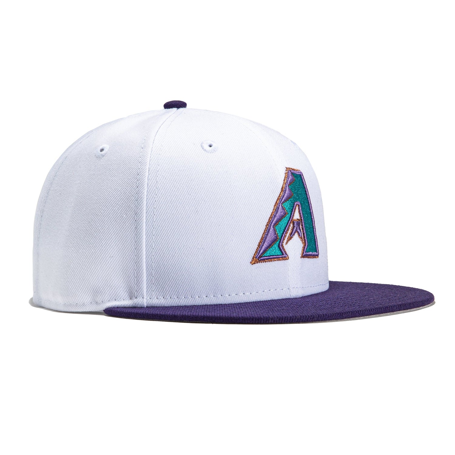 New Era 59Fifty Retro On Field Arizona Diamondbacks 1998 Baseball Cap - White & Purple Snapback Hat for Men, Vintage MLB Fan Gear, Game Day & Streetwear Fashion