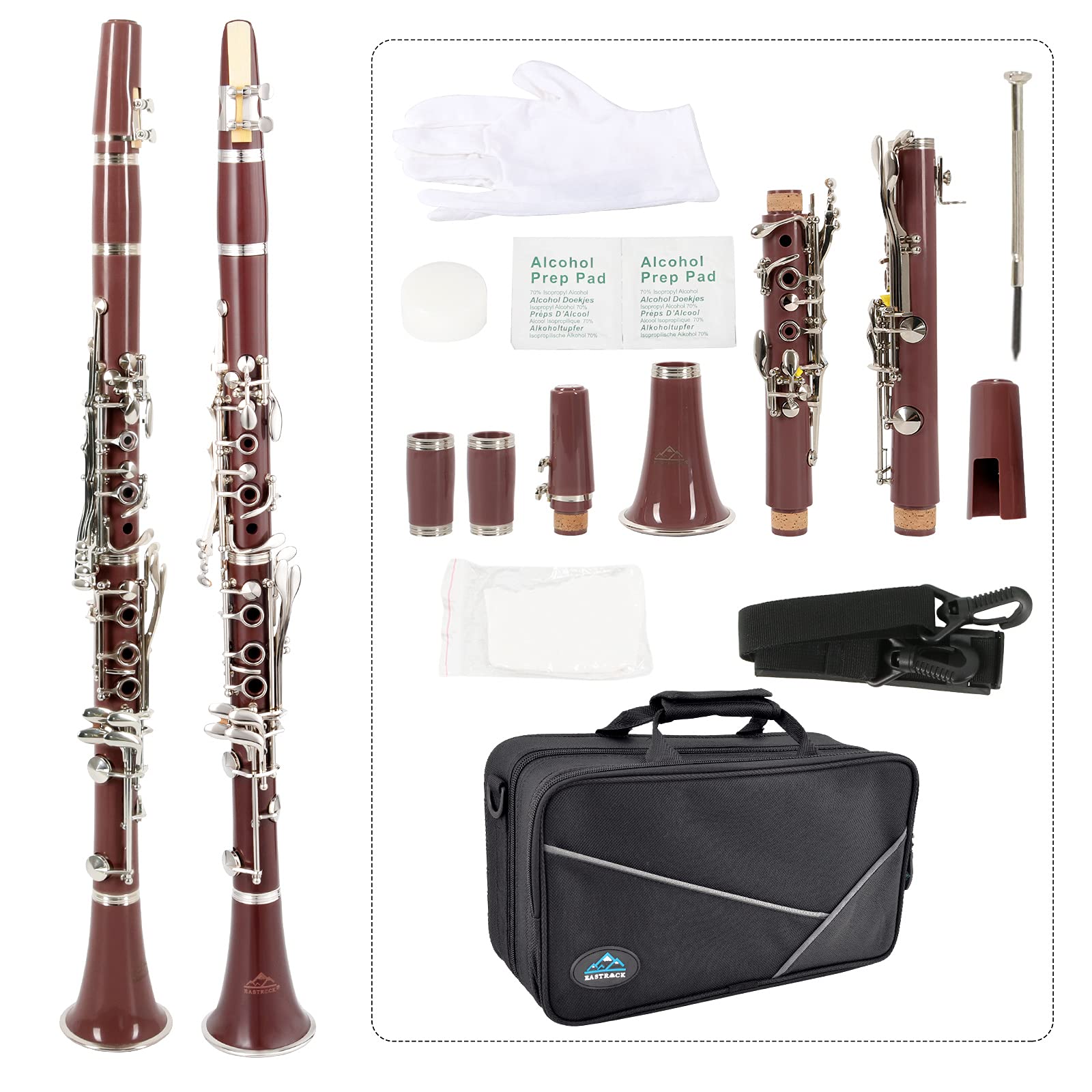 EASTROCK Bb Flat Clarinet with 17 Nickel Keys - Professional Beginner Student Clarinet Set with Hard Case & Cleaning Kit - Perfect for School Band, Music Lessons & Home Practice