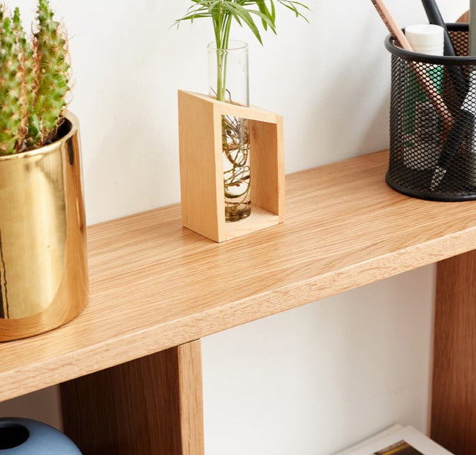 Solid Oak Wood Table Shelves - Rustic Home Office & Living Room Storage Organizer for Books, Decor & Essentials
