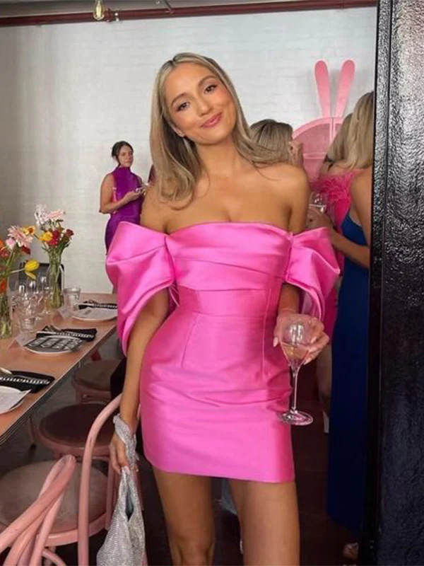 Off The Shoulder Pink Short Party Prom Homecoming Dresses J4194 - Elegant Floral Lace Cocktail Dress for Women, Perfect for Prom Night, Homecoming, Wedding Guest & Special Occasions
