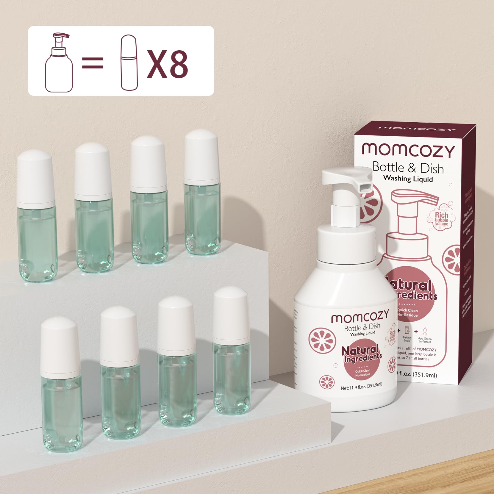 Momcozy Bottle Brush Cleaning Fluid - 11.9oz Natural Foam Cleaner for Baby Bottles, Breast Pump Parts & Pacifiers | Powerful Deep Cleaning Solution for Momcozy Press Foaming Bottle Brush Set | Safe for Infant Feeding Accessories