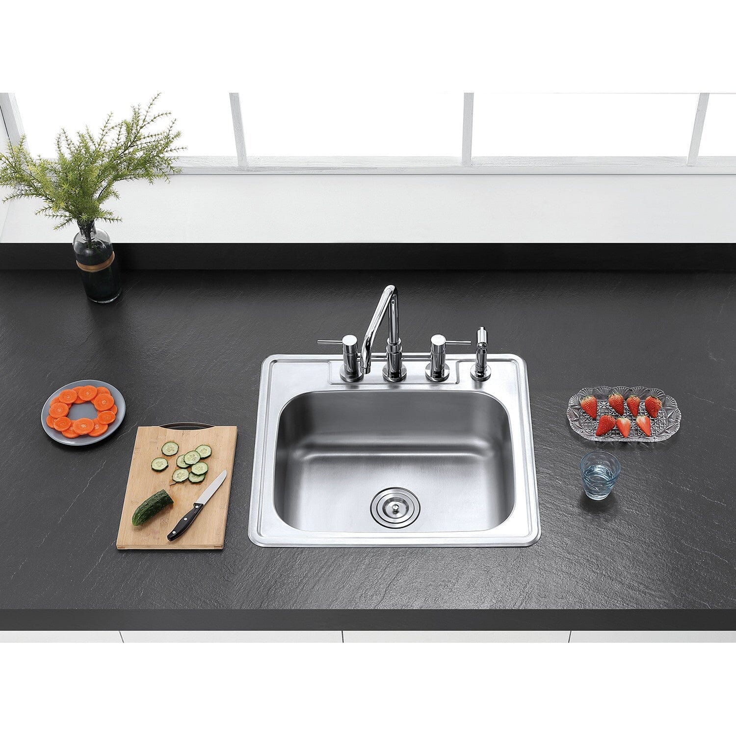 Concord Two Handle 4 Hole Deck Mount Bridge Kitchen Faucet with Brass Side Sprayer - Durable Stainless Steel Sink Faucet for Modern Kitchens | Perfect for Cooking, Washing Dishes & Food Prep