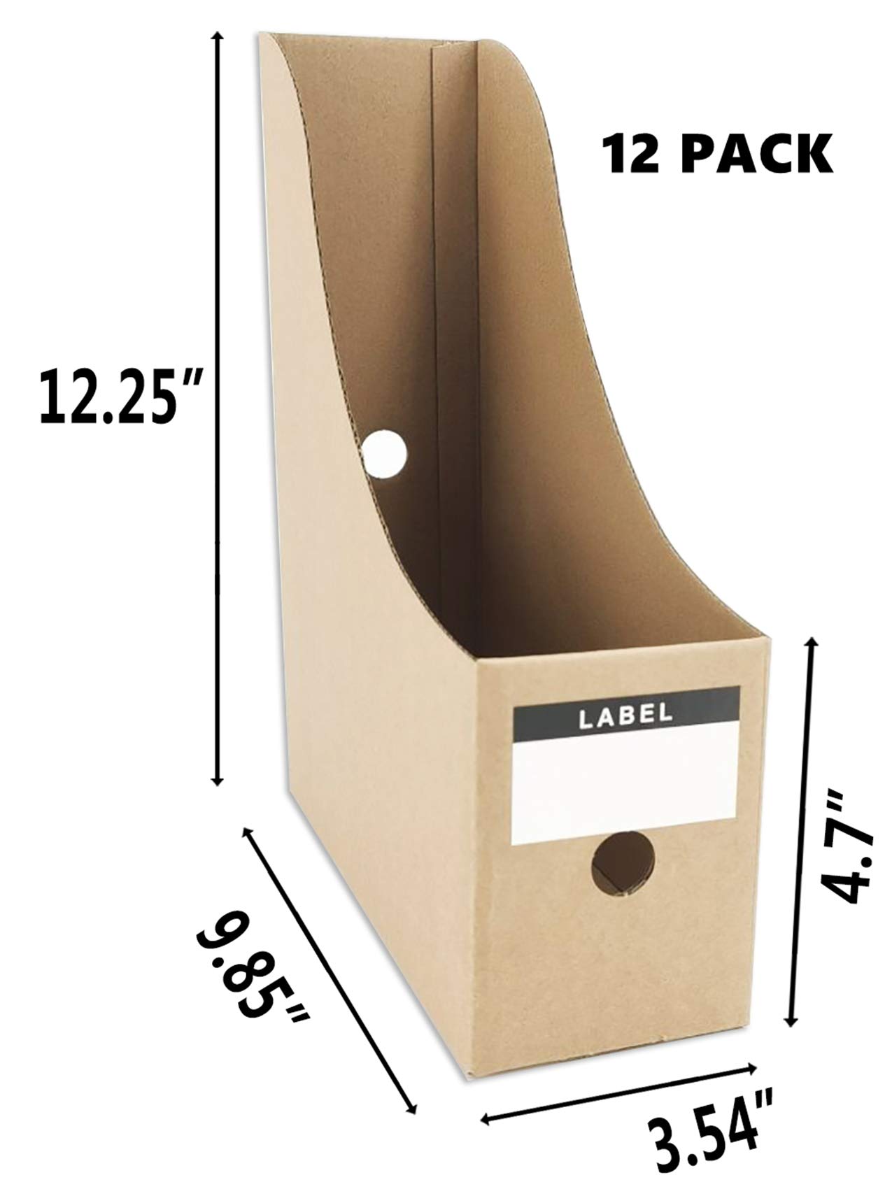 HUAPRINT 12-Pack Brown Magazine File Holders - Desk Organizer, Document Storage Box, Folder Holder for Office & Home Organization - Perfect for Magazines, Files, and Office Supplies Storage