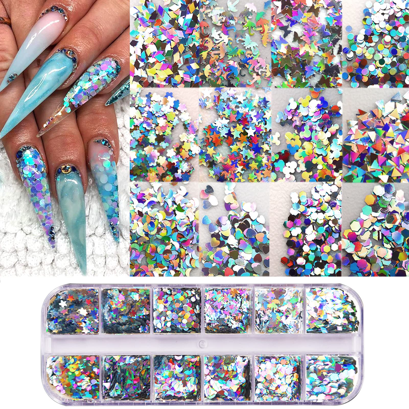 Holographic Nail Glitter Sequins Set - Laser Butterfly & Star Chunky Glitter Flakes for Acrylic Nails, Nail Art, DIY Manicure - Perfect for Nail Salon, Home Nail Design, Party Makeup (4 Styles)
