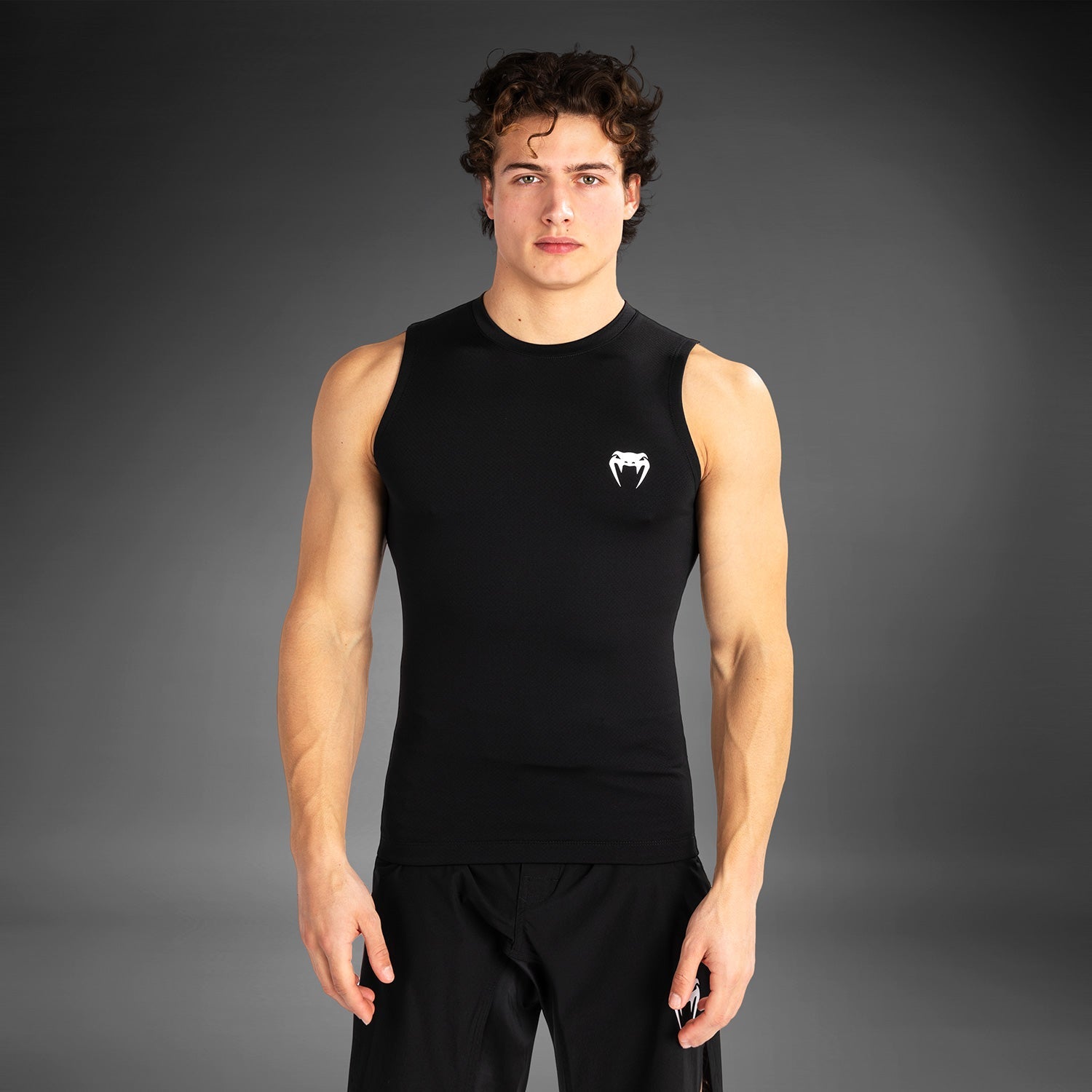 Venum Contender Men’s Sleeveless Rashguard - Black & White MMA Shirt for Training, BJJ, and Fitness Workouts