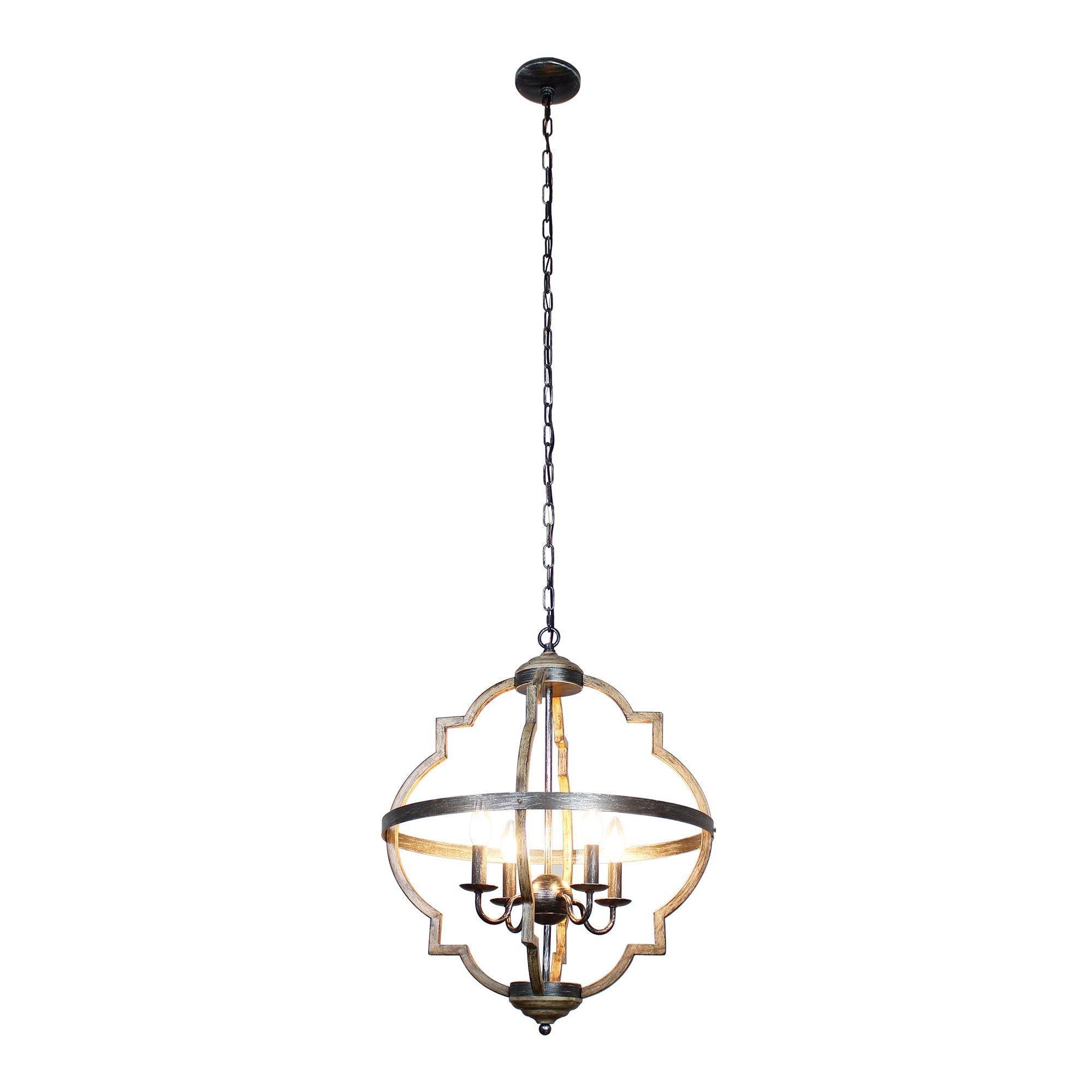 Bennington 4-Light Brown Wood Chandelier - Rustic Farmhouse Ceiling Light Fixture for Dining Room, Living Room & Bedroom