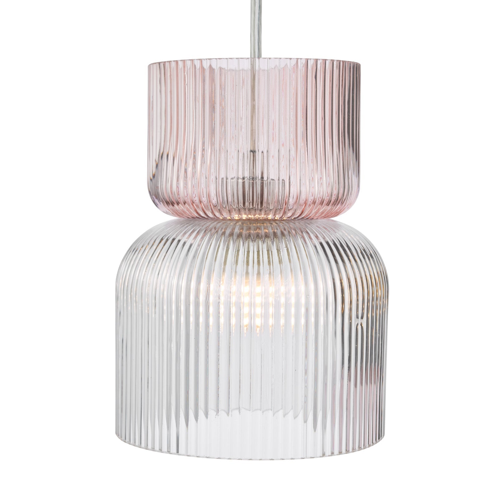 Auberta 3-Light Cluster Pendant Light Fixture - Polished Chrome with Pink Ribbed Glass Shades - G9 Base - Perfect for Dining Room, Kitchen Island or Bedroom Lighting
