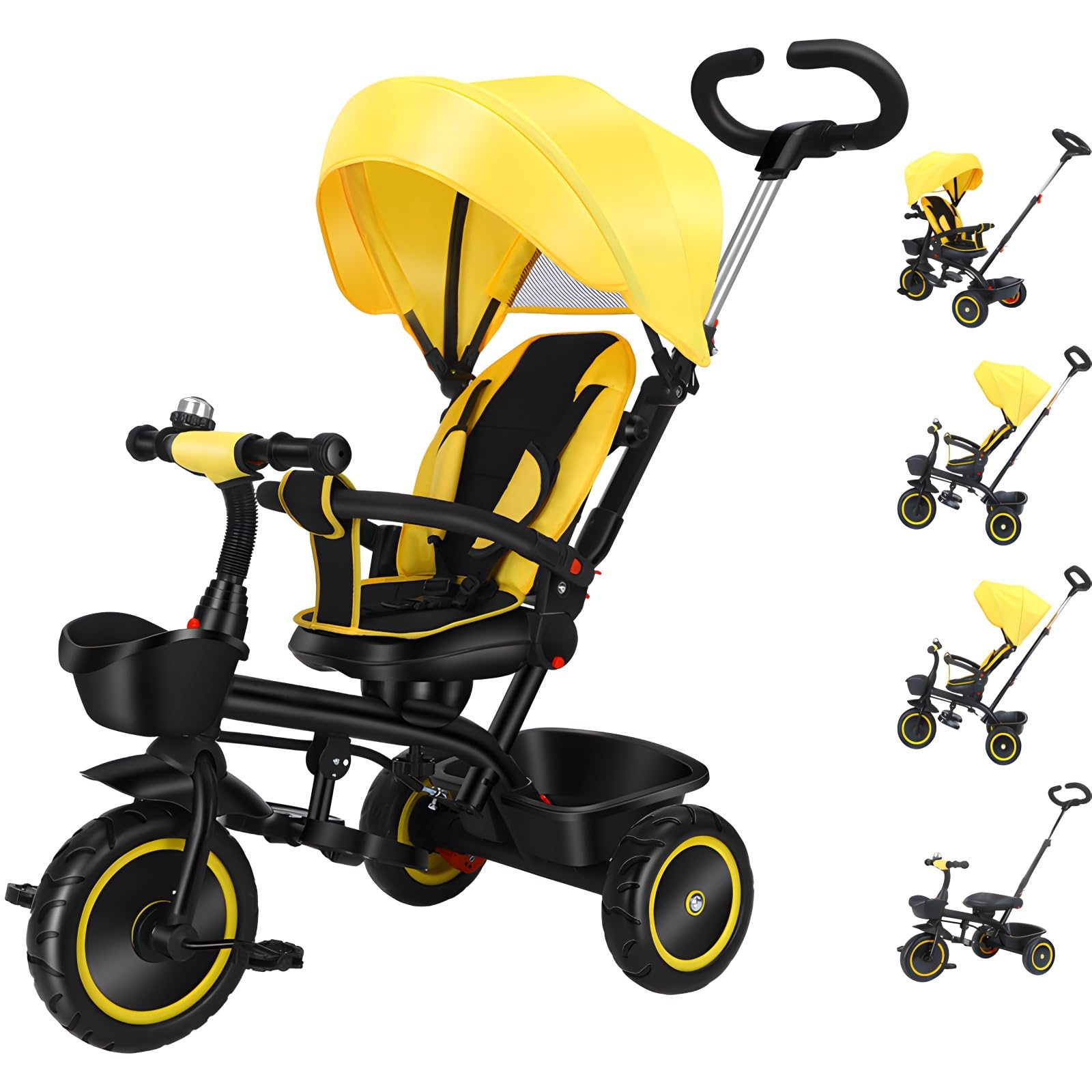 **LHTJHP 4-in-1 Baby Tricycle with Adjustable Push Handle, Rotatable Seat & Safety Harness – Convertible Stroller Bike for Toddlers 1-6 Years – Perfect for Outdoor Walks, Park Rides & Family Outings**