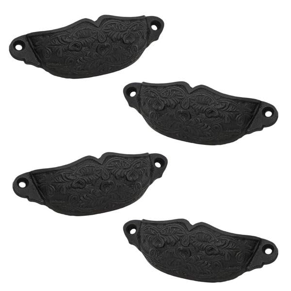 Antique Matte Handforged Iron Cabinet Pulls - 4 Pack Drawer Handles with Mounting Screws for Kitchen Cabinets, Dressers & Closet Doors - Durable Vintage Hardware for Home Renovation & Furniture Upgrade
