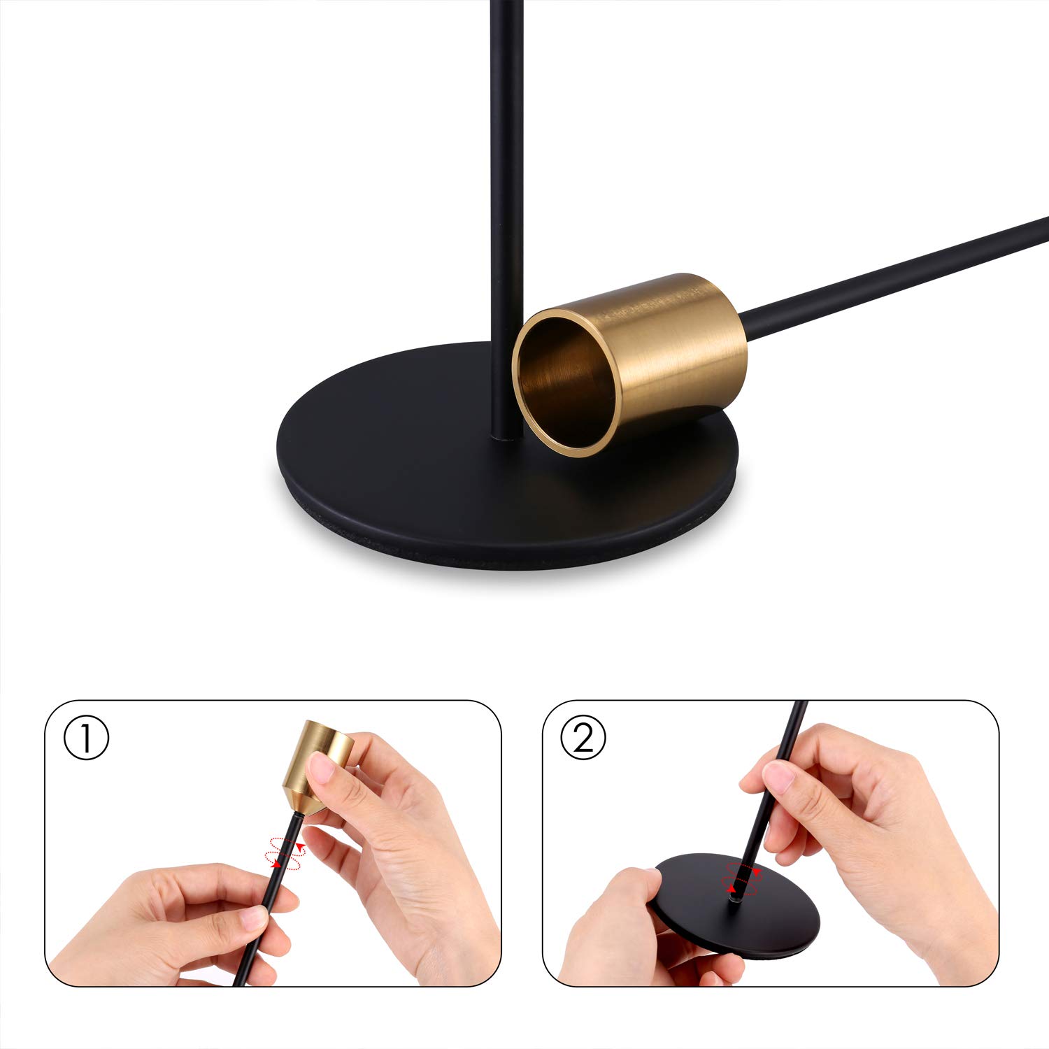 6-Piece Brass Gold Black Modern Candlestick Holders Set for Taper Candles - Elegant Table, Mantel, Wedding, Dining & Party Decor (Candles Not Included) | Perfect for Romantic Dinners, Holiday Centerpieces & Home Decoration