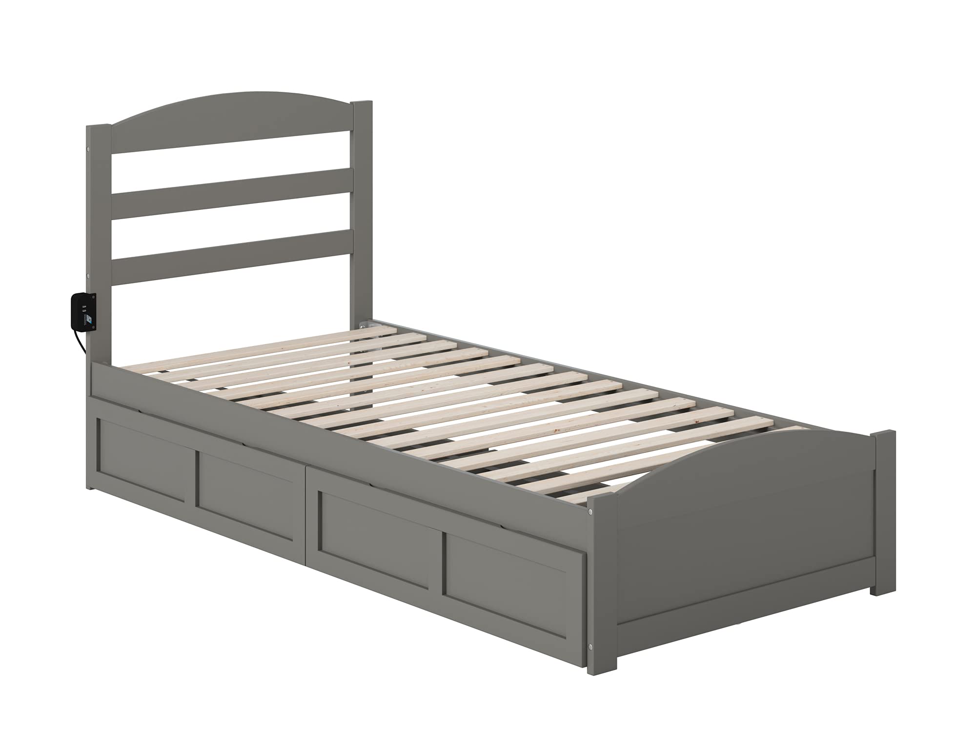 AFI Warren Twin XL Platform Bed with Footboard, Storage & USB Charging Station in Grey - Perfect for Small Spaces, Dorm Rooms & Guest Bedrooms