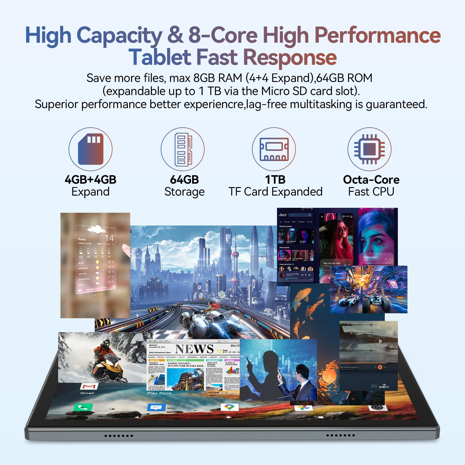 2025 Latest Android 14 Tablet - 10 Inch 2-in-1 Tablet PC with Keyboard Case & Stylus | 4+4GB RAM, 64GB ROM (Expandable to 1TB) | Octa-Core Processor, WiFi 6, Bluetooth, Dual Camera, 7000mAh Battery - Perfect for Work, Study & Entertainment