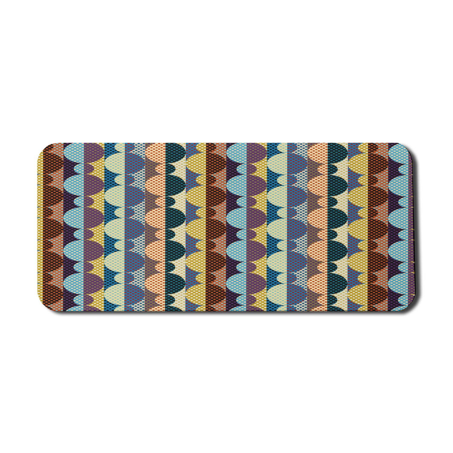 Ambesonne Retro Computer Mouse Pad - Colorful Polka Dot & Striped Design, Non-Slip Rubber Base, Extra Large 35